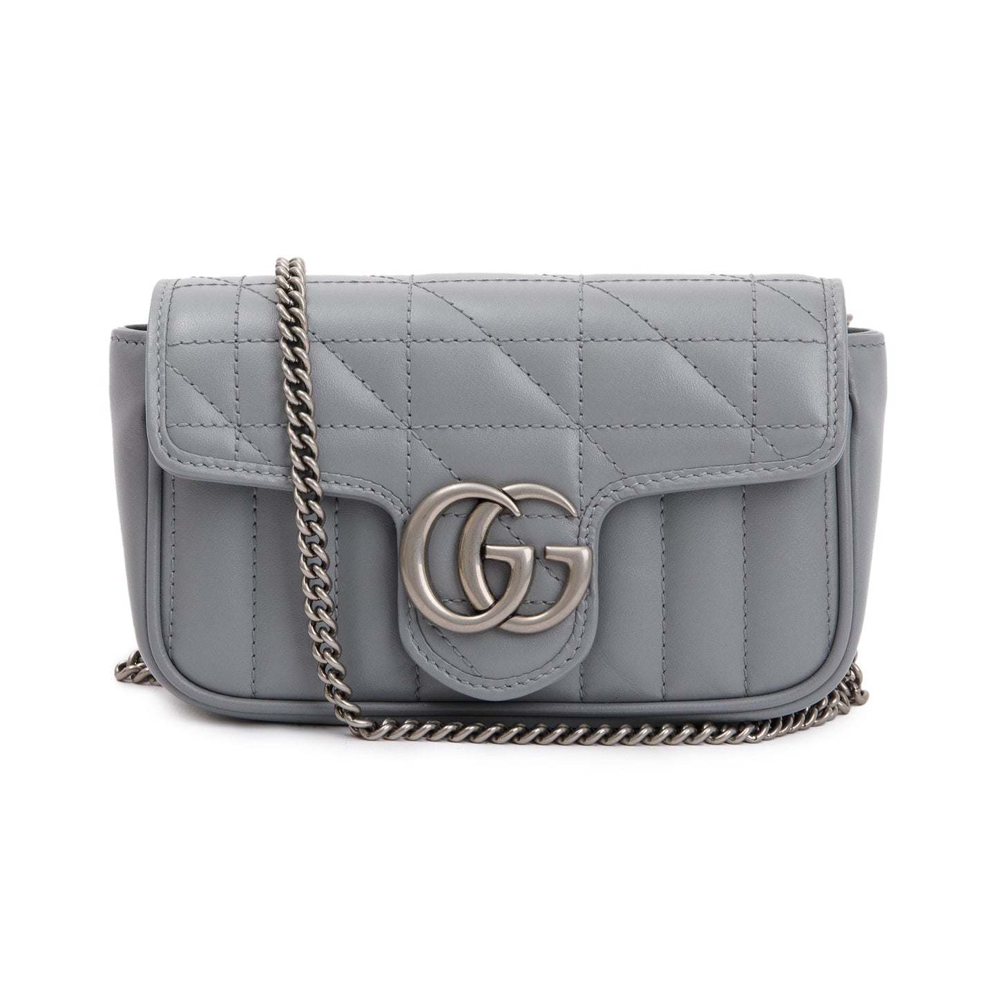 Gucci Grey GG Marmont Matelasse Leather Super Mini Bag