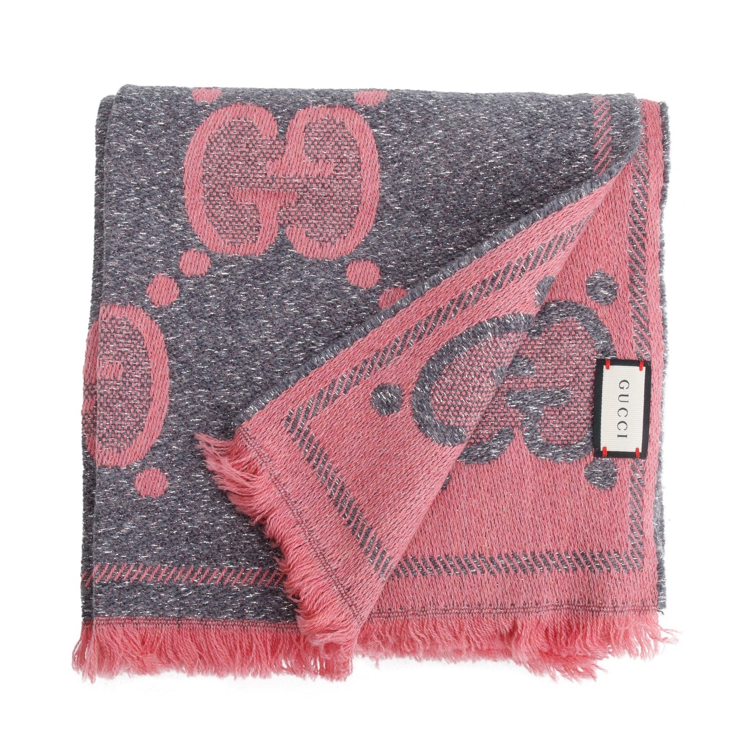 Gucci Grey/ Pink Wool GG Scarf