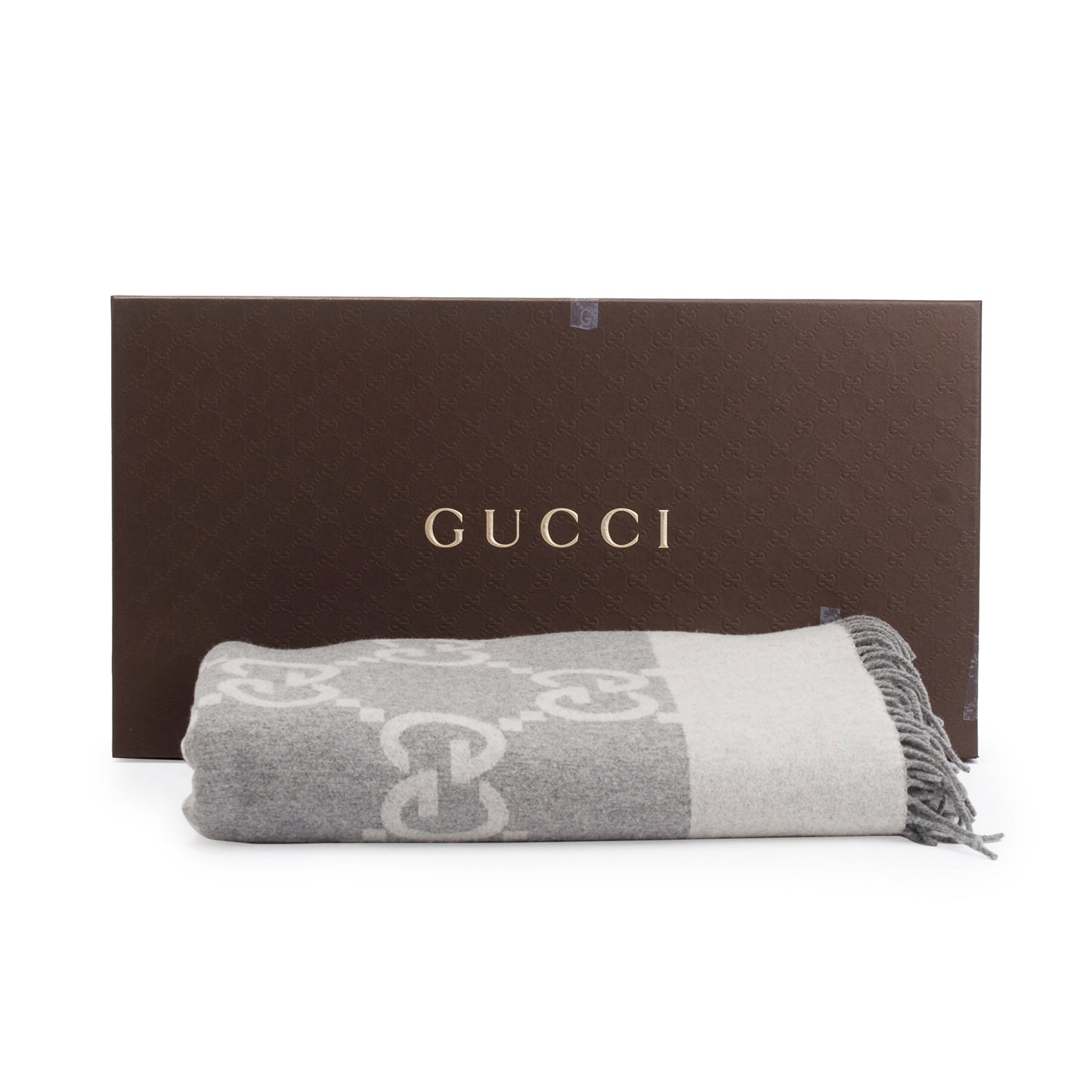 Gucci Grey Wool & Cashmere GG Pattern Throw Blanket