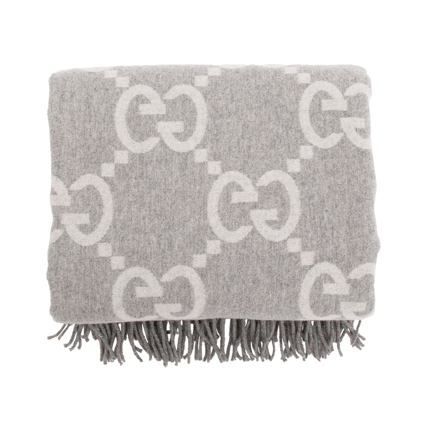 Gucci Grey Wool & Cashmere GG Pattern Throw Blanket