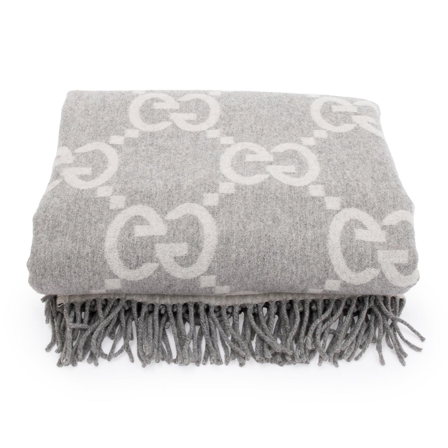 Gucci Grey Wool & Cashmere GG Pattern Throw Blanket
