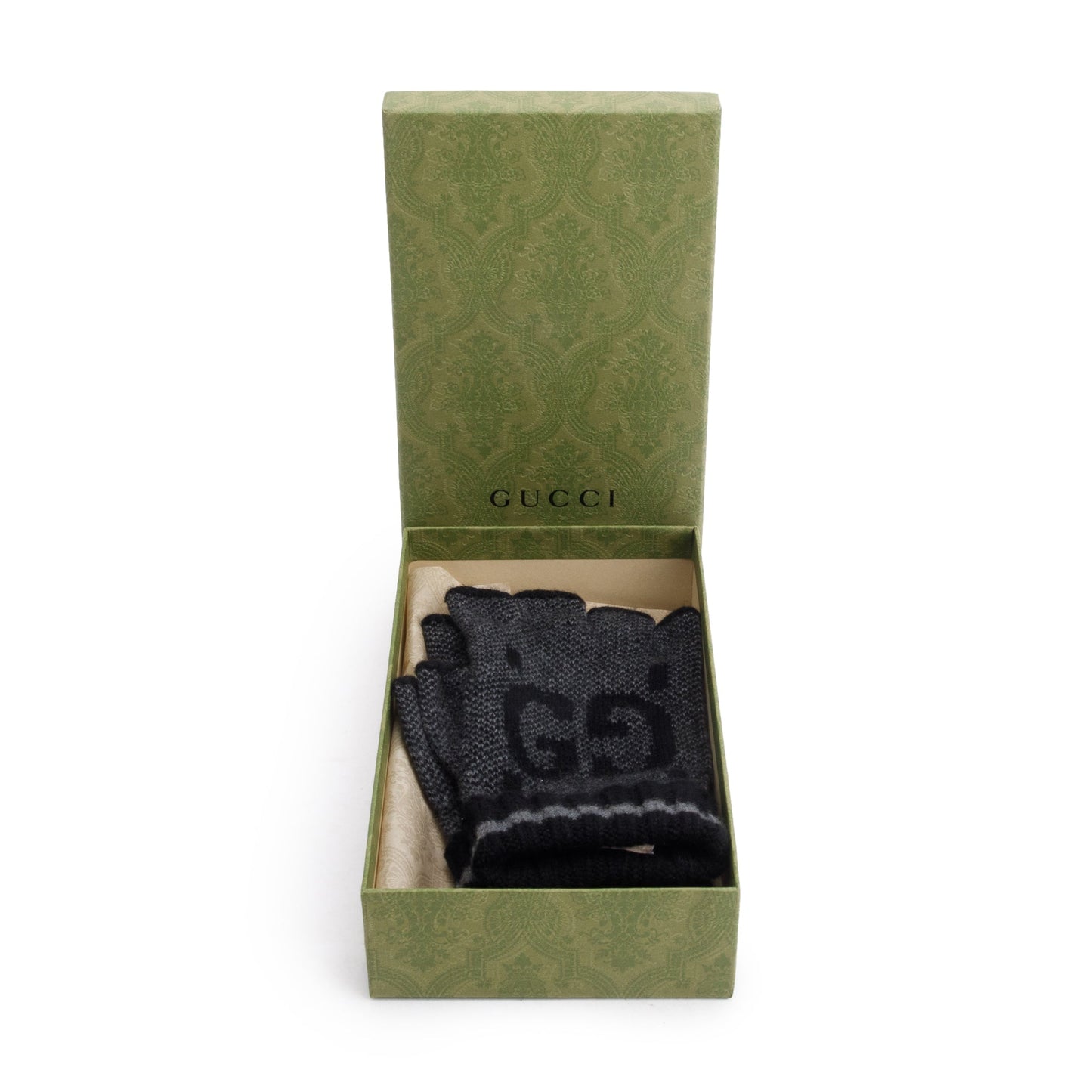 Gucci Grey/Black GG Cashmere Fingerless Gloves