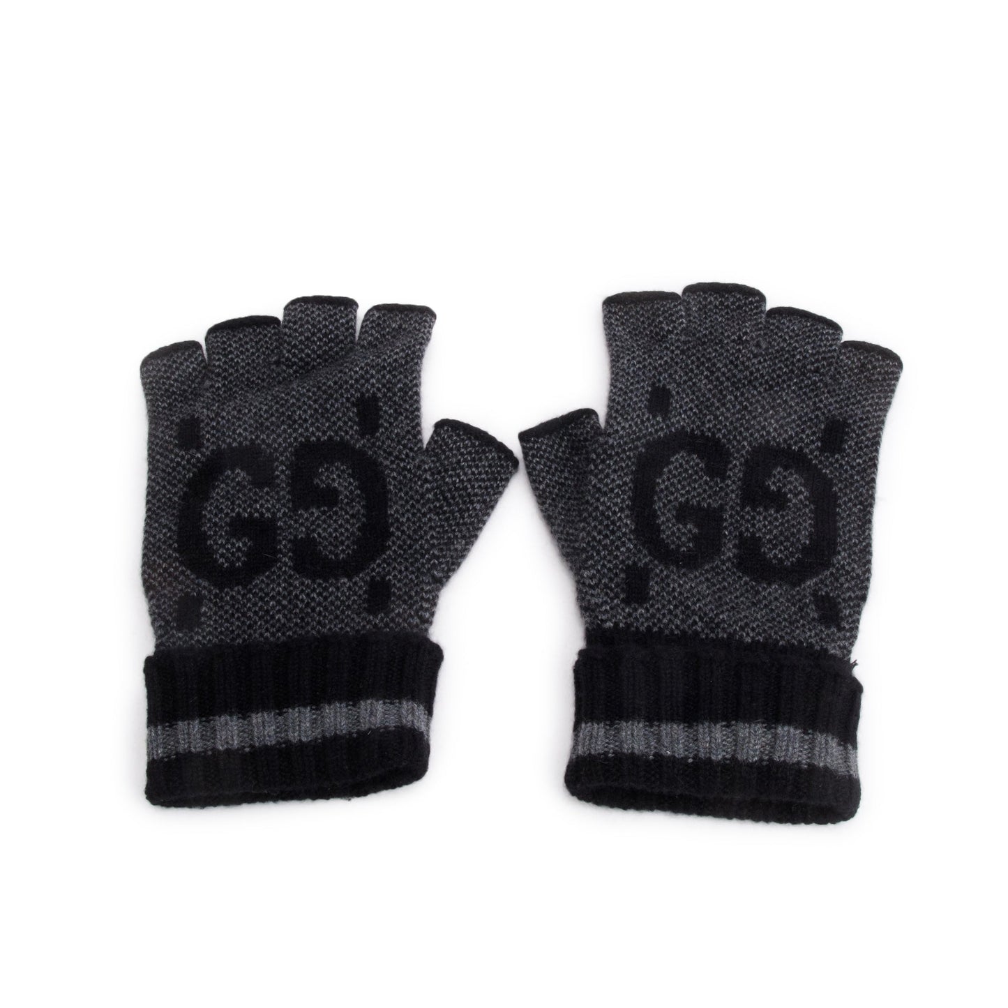 Gucci Grey/Black GG Cashmere Fingerless Gloves
