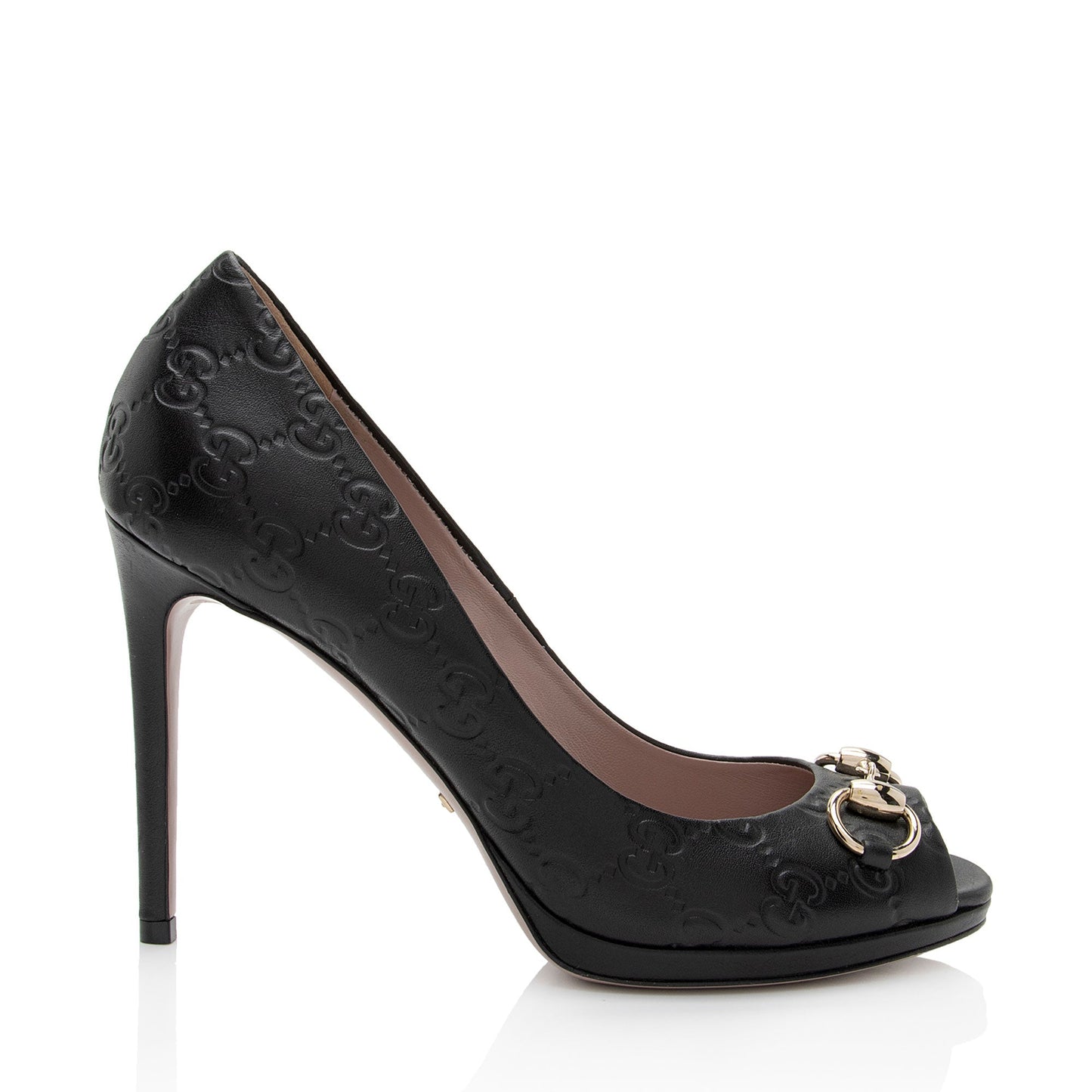 Gucci Guccissima Leather Horsebit Peep Toe Pumps - Size 7 / 37 (SHF-YI7jSN)