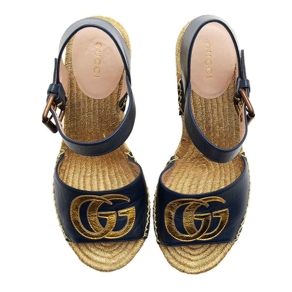 Gucci Interlocking GG Leather Espadrille Wedges - Size 6 / 36 (SHF-19886)