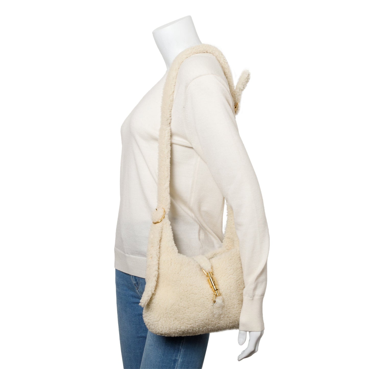 Gucci Ivory Shearling Small Jackie 1961 Shoulder Bag
