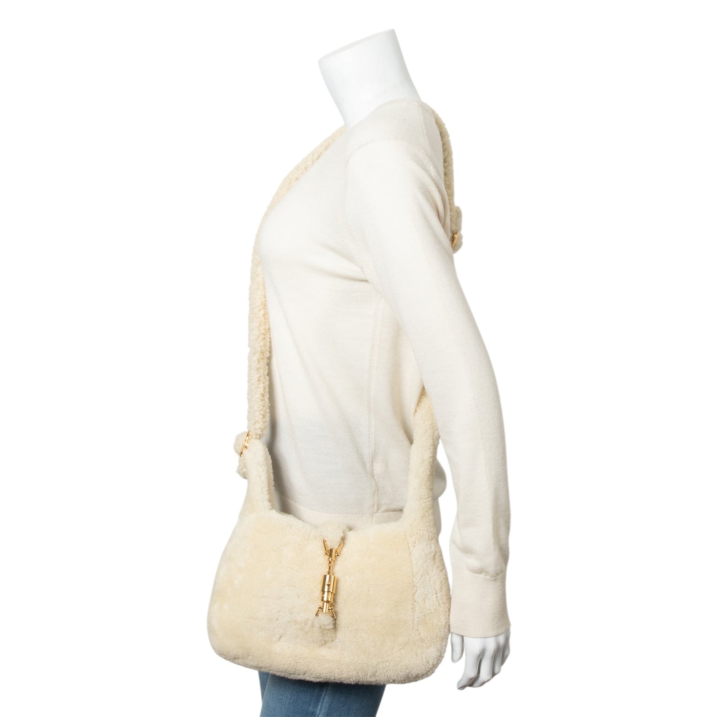 Gucci Ivory Shearling Small Jackie 1961 Shoulder Bag