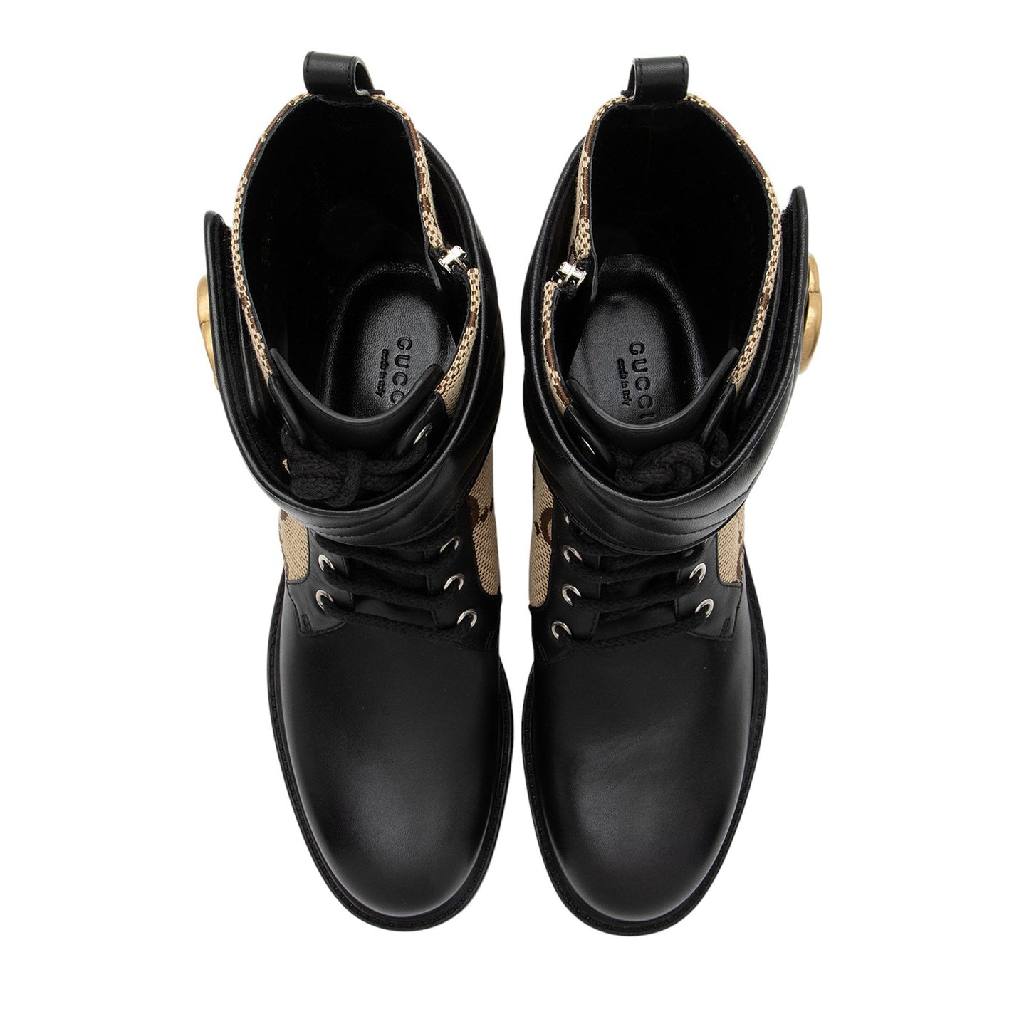 Gucci Jumbo GG Canvas Leather GG Marmont Combat Boots - Size 8.5 / 38.5