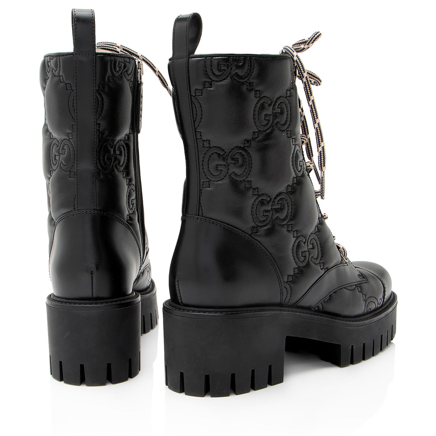 Gucci Jumbo GG Leather Combat Boots - Size 7 / 37