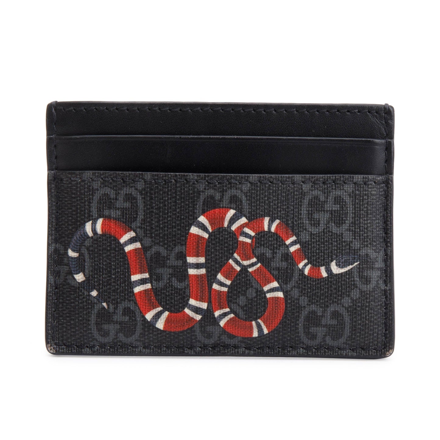 Gucci Kingsnake Print Black GG Supreme Card Holder