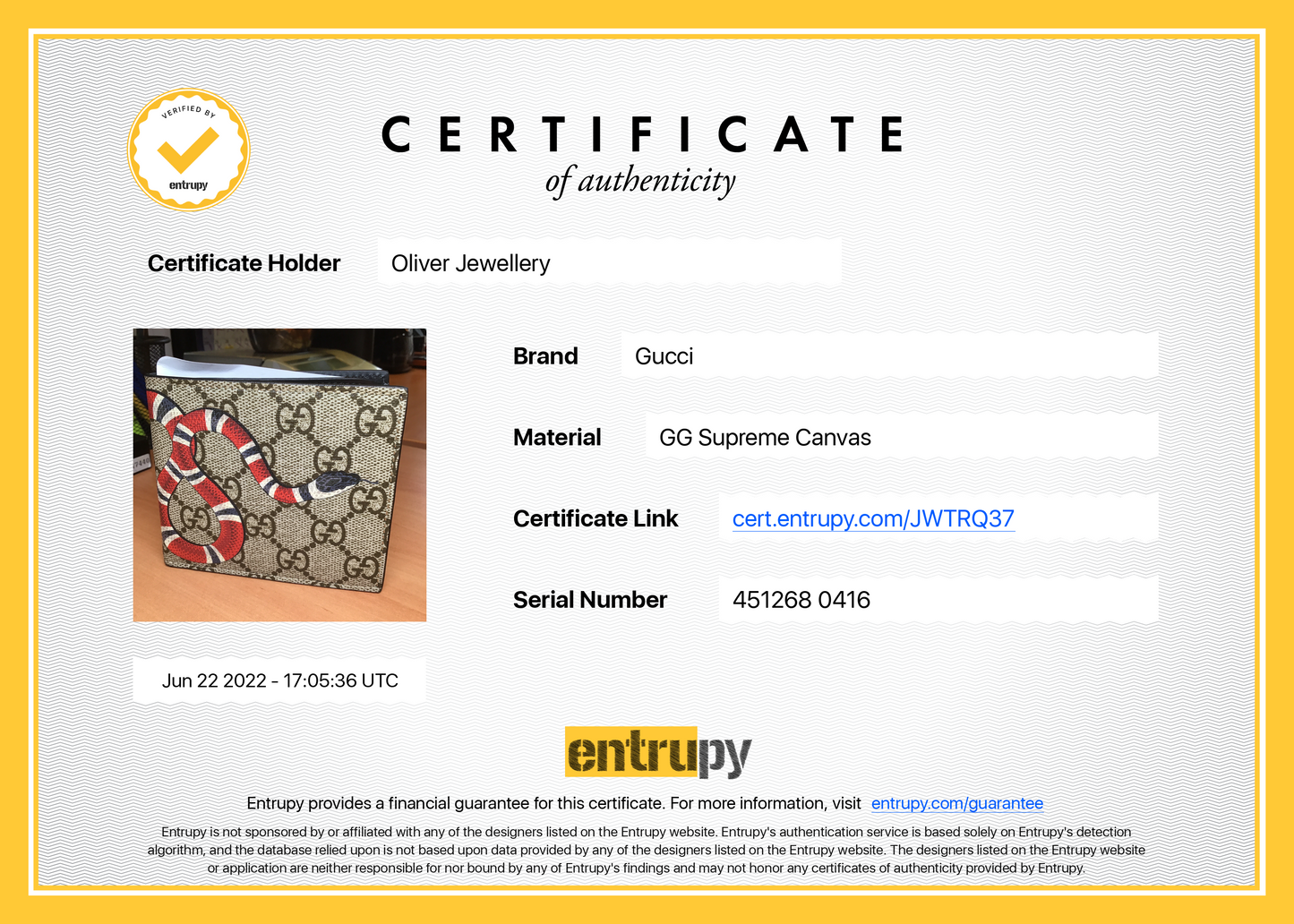 Gucci Kingsnake Print GG Supreme Bifold Wallet