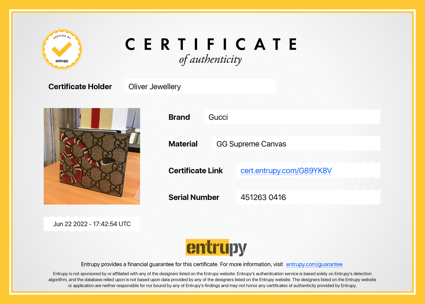 Gucci Kingsnake Print GG Supreme Bifold Wallet