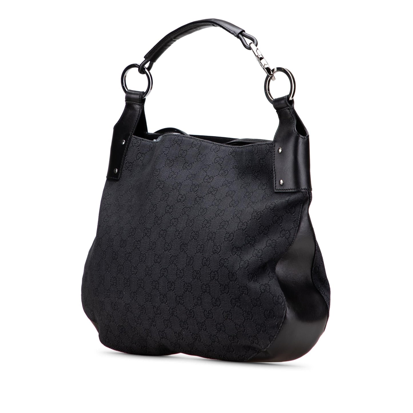 Gucci Large GG Denim Horsebit Classic Ring Hobo