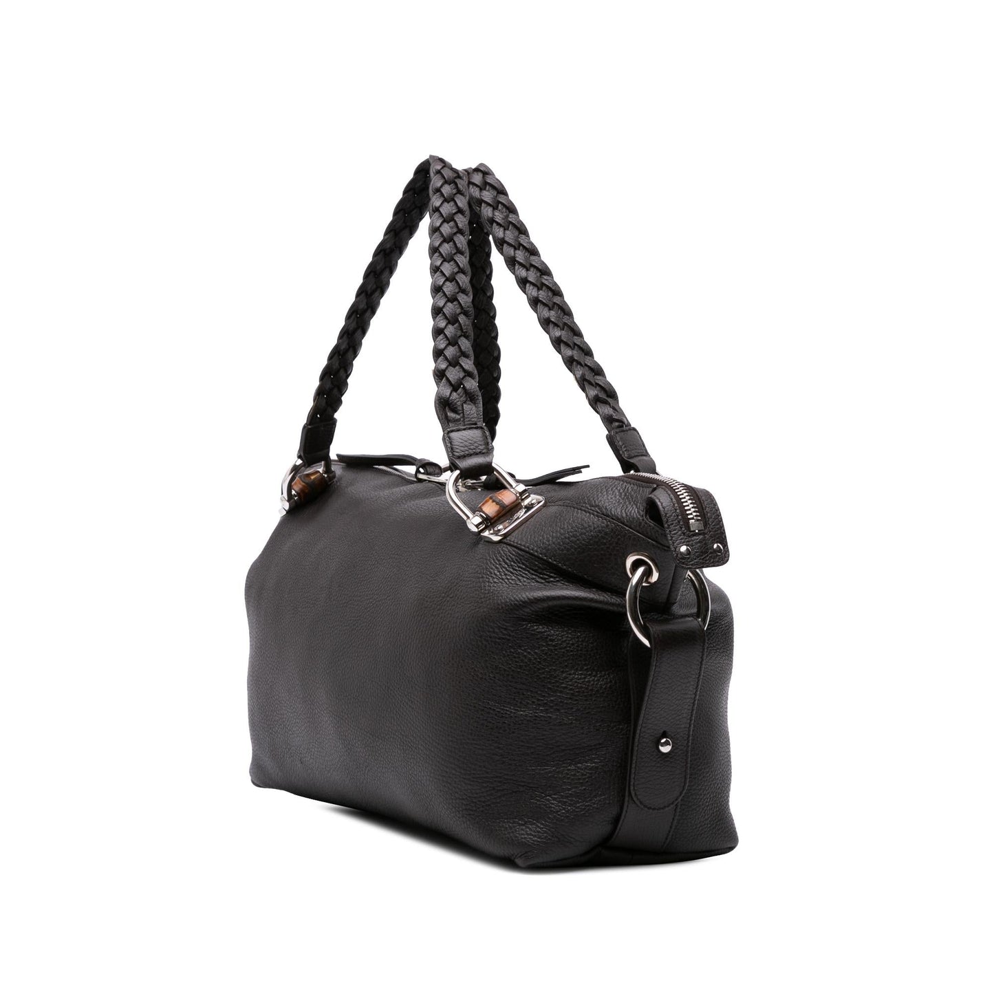 Gucci Large Pebbled Calfskin Bamboo Bar Tote