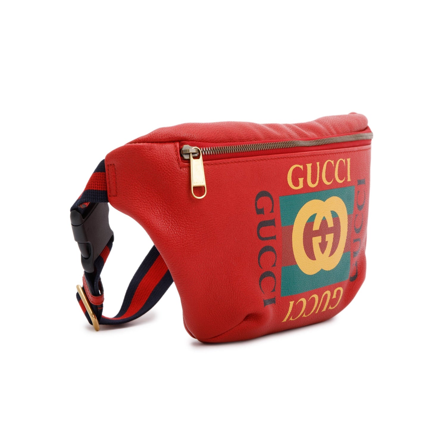 Gucci  Large Red Calfskin Leather Logo Print Belt Bag