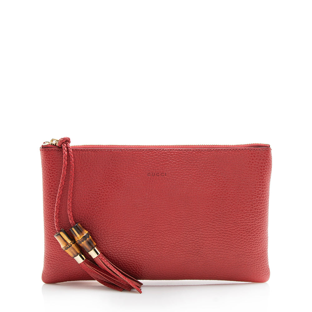 Gucci Leather Bamboo Tassel Zip Clutch (SHF-12686)