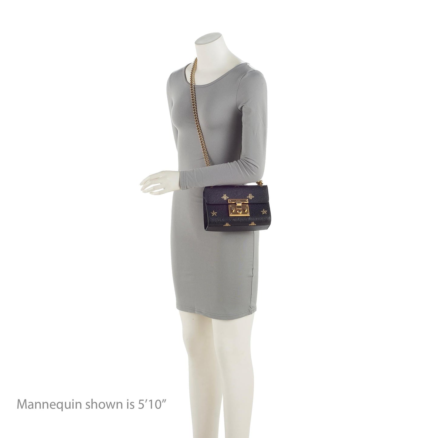 Gucci Leather Bee & Star Padlock Mini Shoulder Bag (SHF-23887)