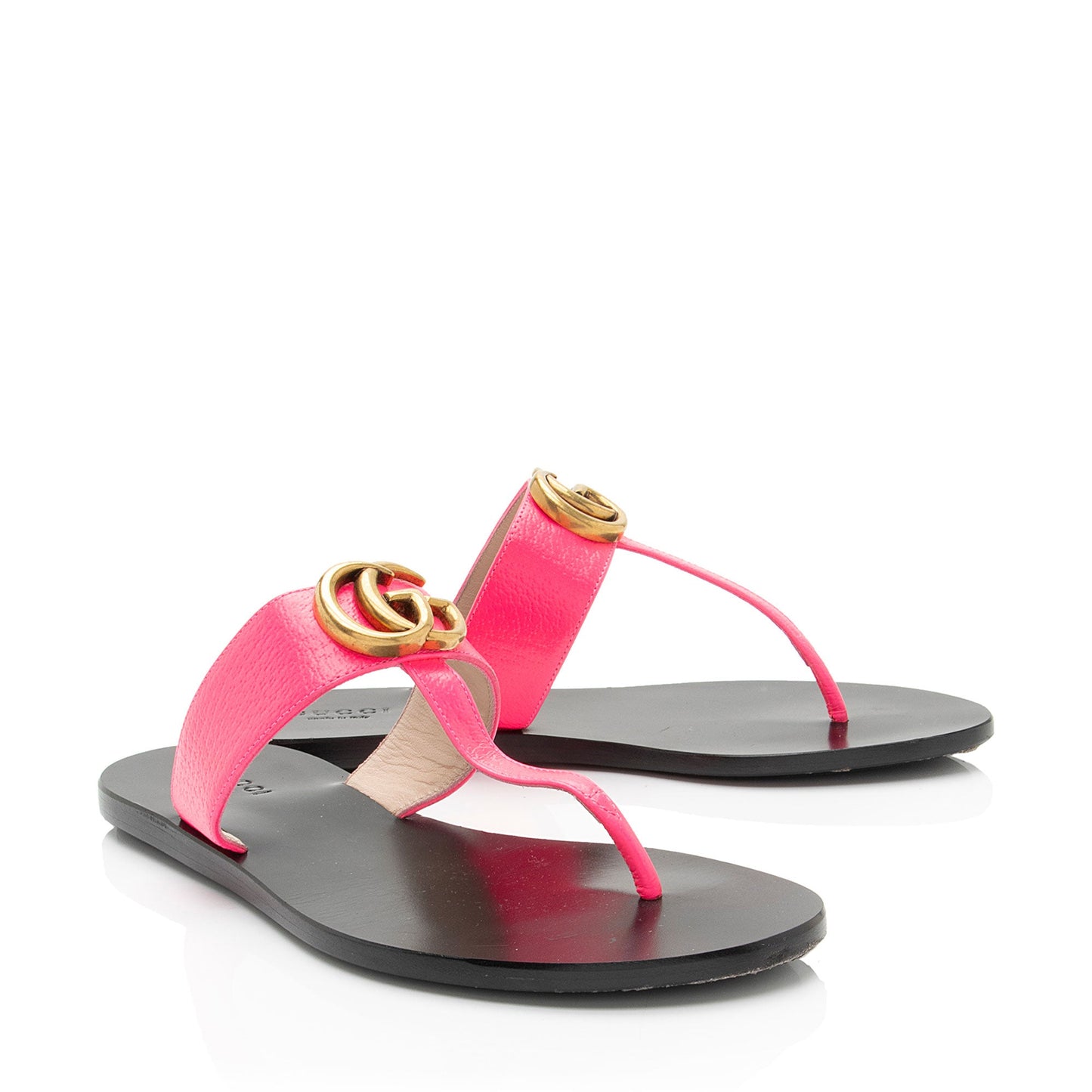 Gucci Leather GG Marmont T Strap Sandals - Size 6 / 36 (SHF-MHM08Q)