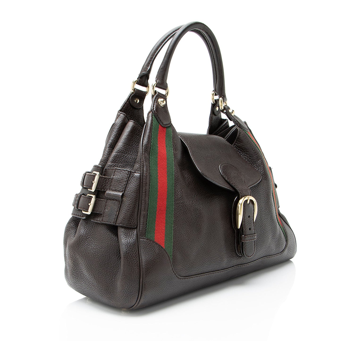 Gucci Leather Heritage Web Buckle Medium Satchel