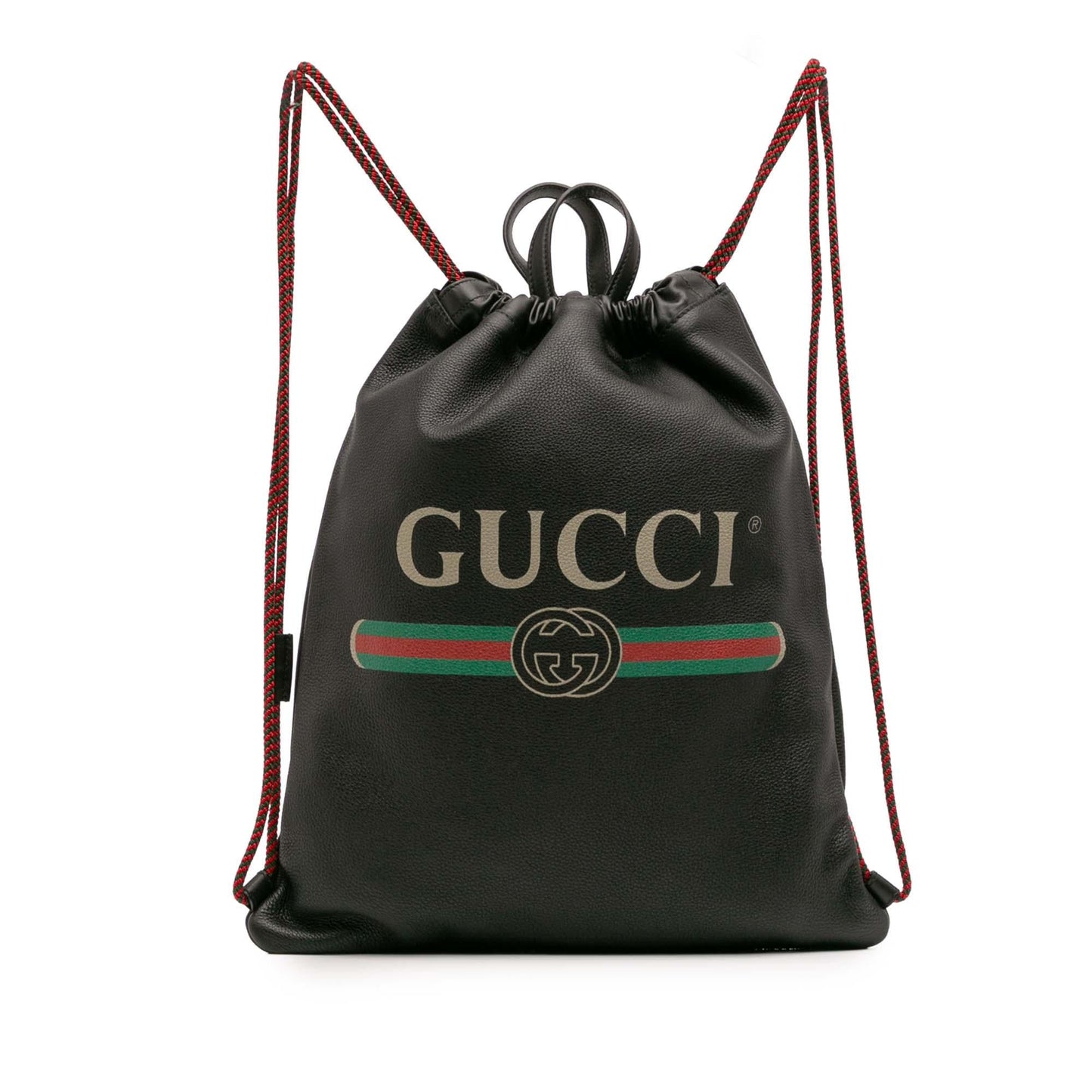 Gucci Leather Logo Drawstring Backpack