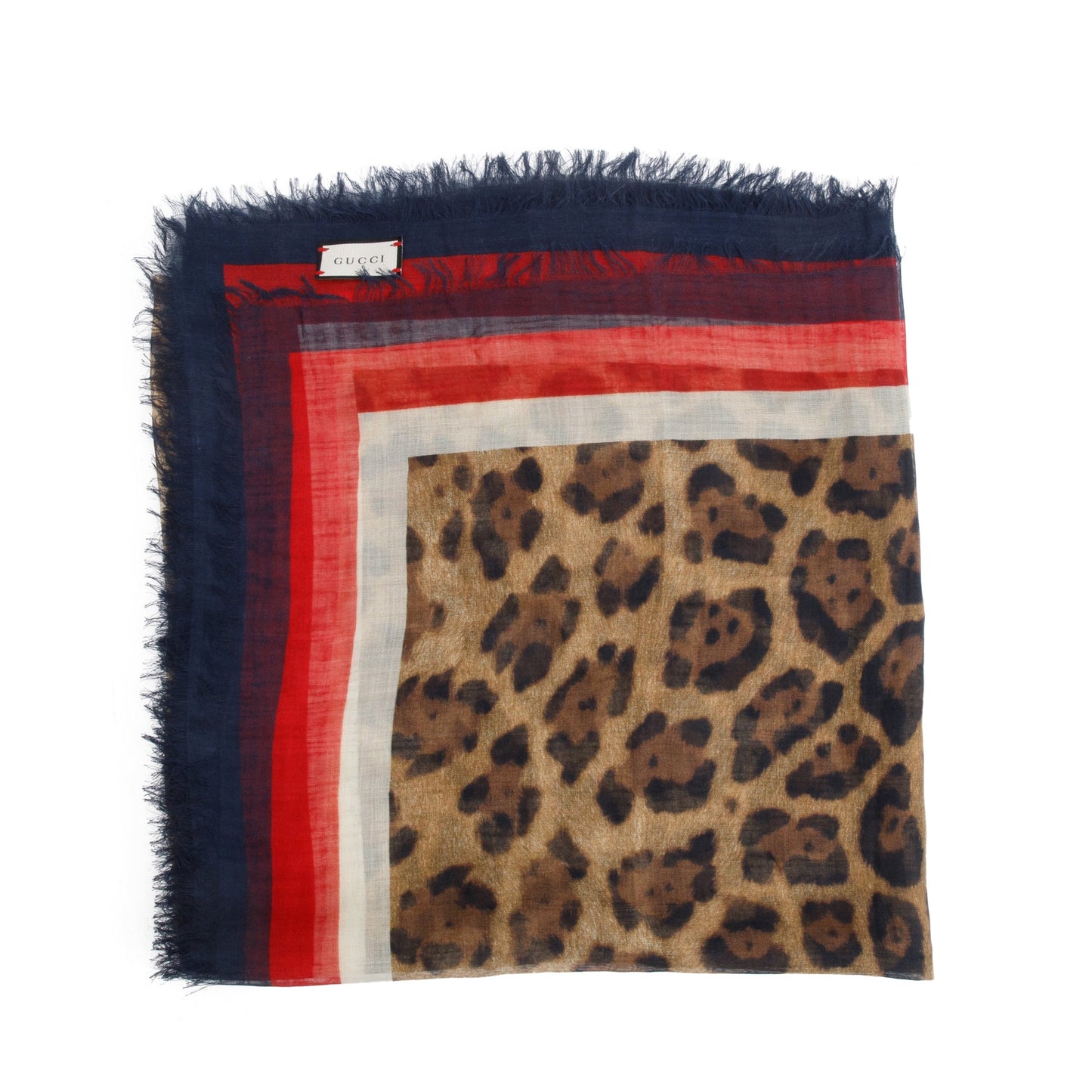 Gucci Leopard Printed Sylvie Web Accent Silk Scarf