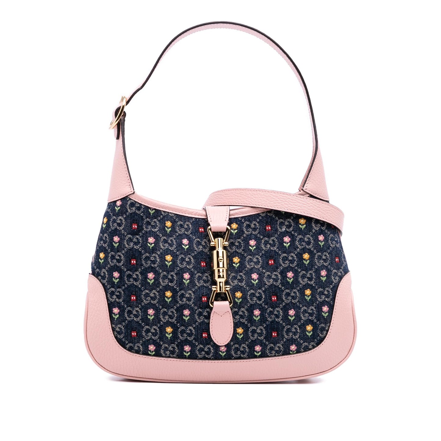 Gucci Limited Edition Small GG Embroidered Denim Floral Jackie 1961 Crossbody