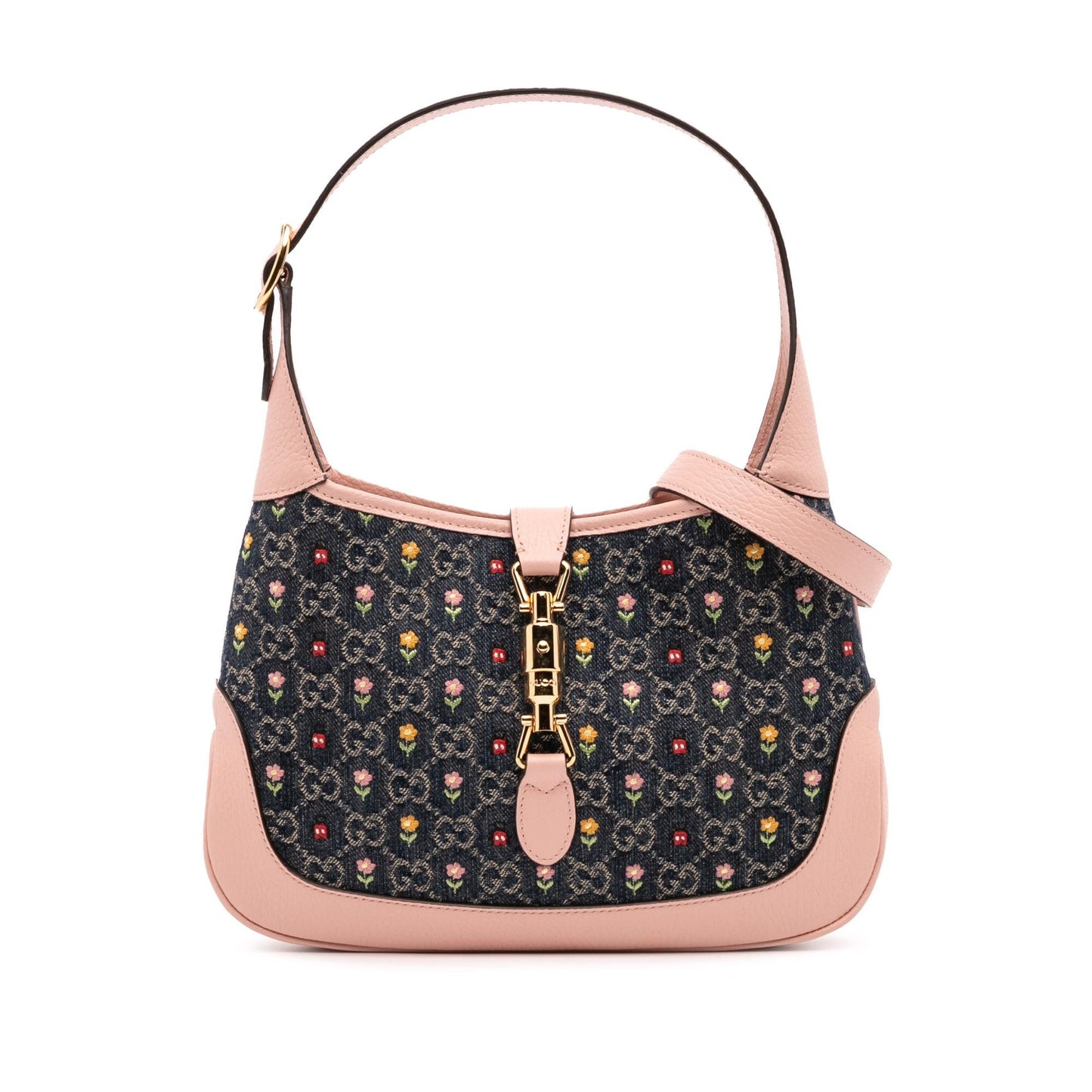 Gucci Limited Edition Small GG Embroidered Denim Floral Jackie 1961 Crossbody