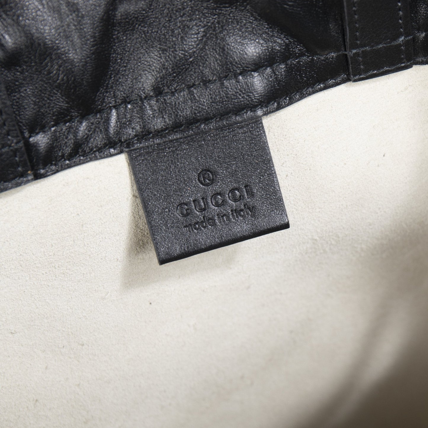 Gucci Logo Print Leather Drawstring Backpack