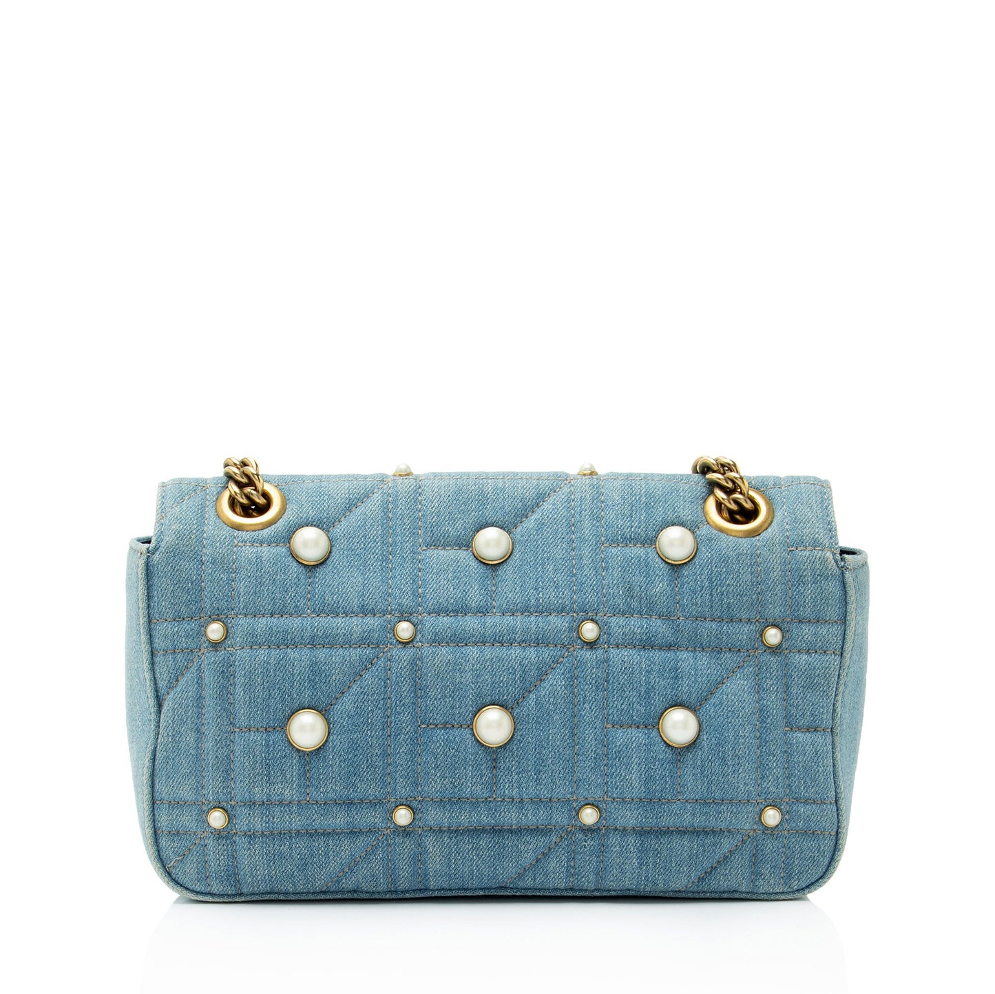 Gucci Matelasse Denim Pearl GG Marmont Medium Flap Bag