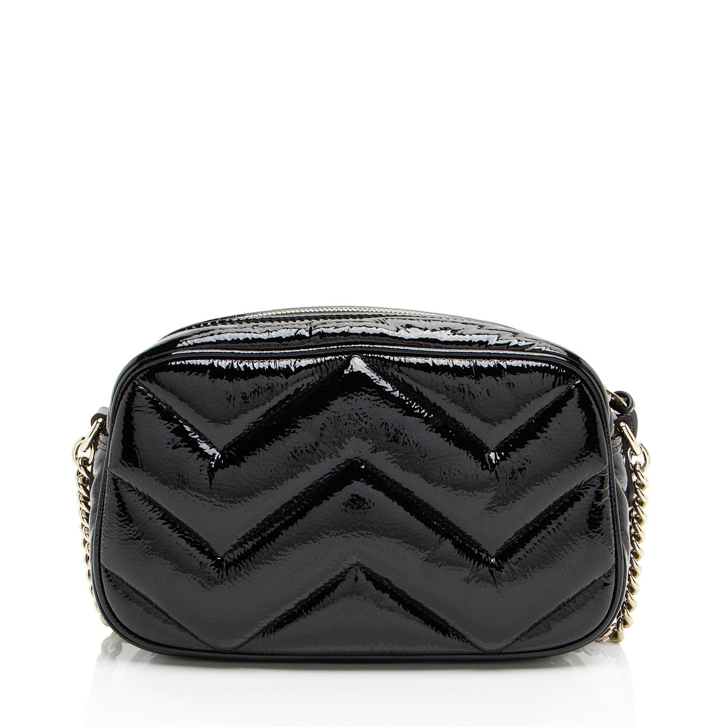 Gucci Matelasse Padded Patent Leather GG Marmont Small Camera Bag