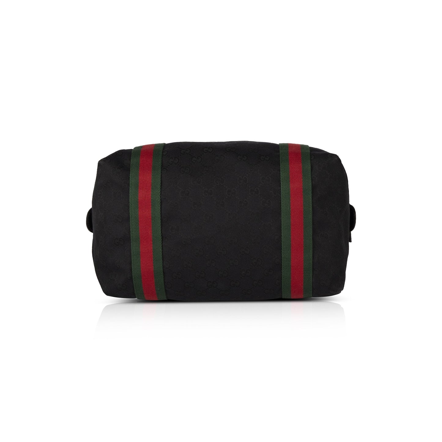 Gucci Medium Black GG Canvas Web Boston Travel Duffle Bag