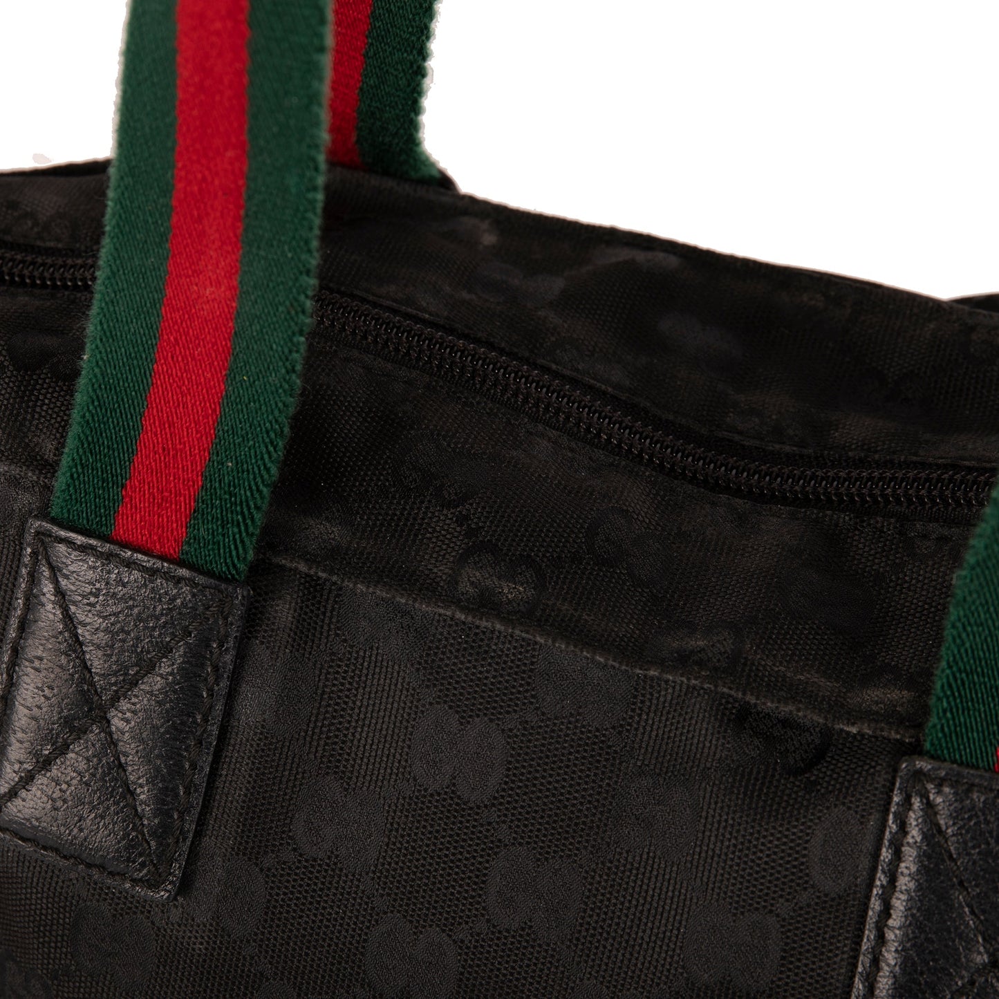 Gucci Medium Black GG Nylon Web Zip Tote