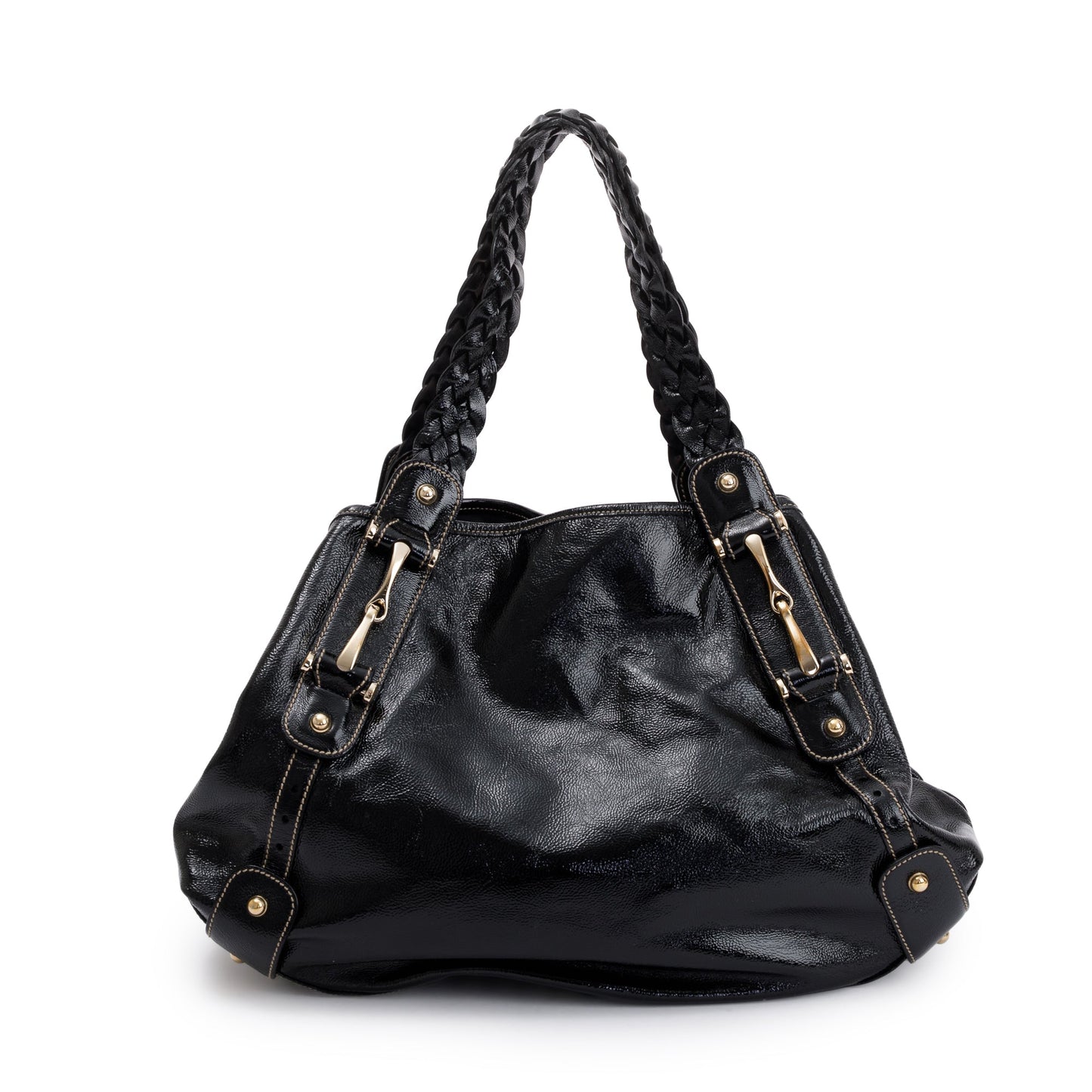 Gucci Medium Black Patent Leather Pelham Shoulder Bag