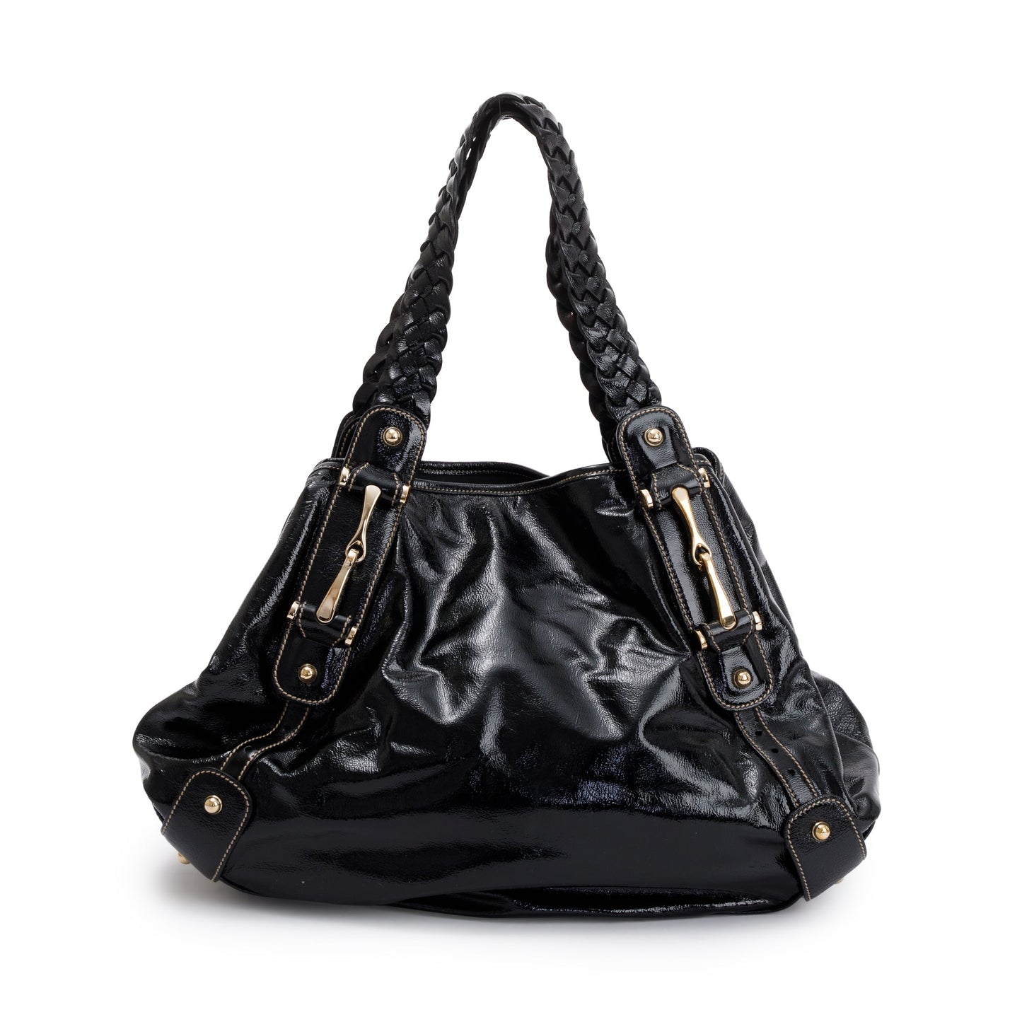 Gucci Medium Black Patent Leather Pelham Shoulder Bag