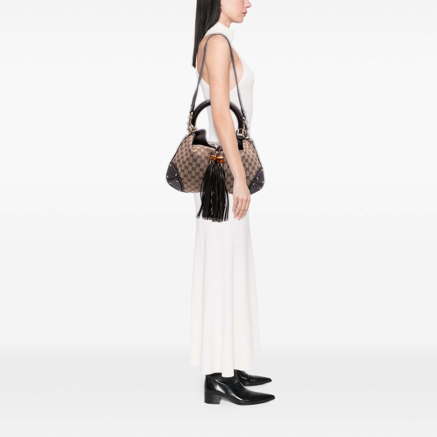 Gucci Medium GG Canvas Bamboo Indy Hobo