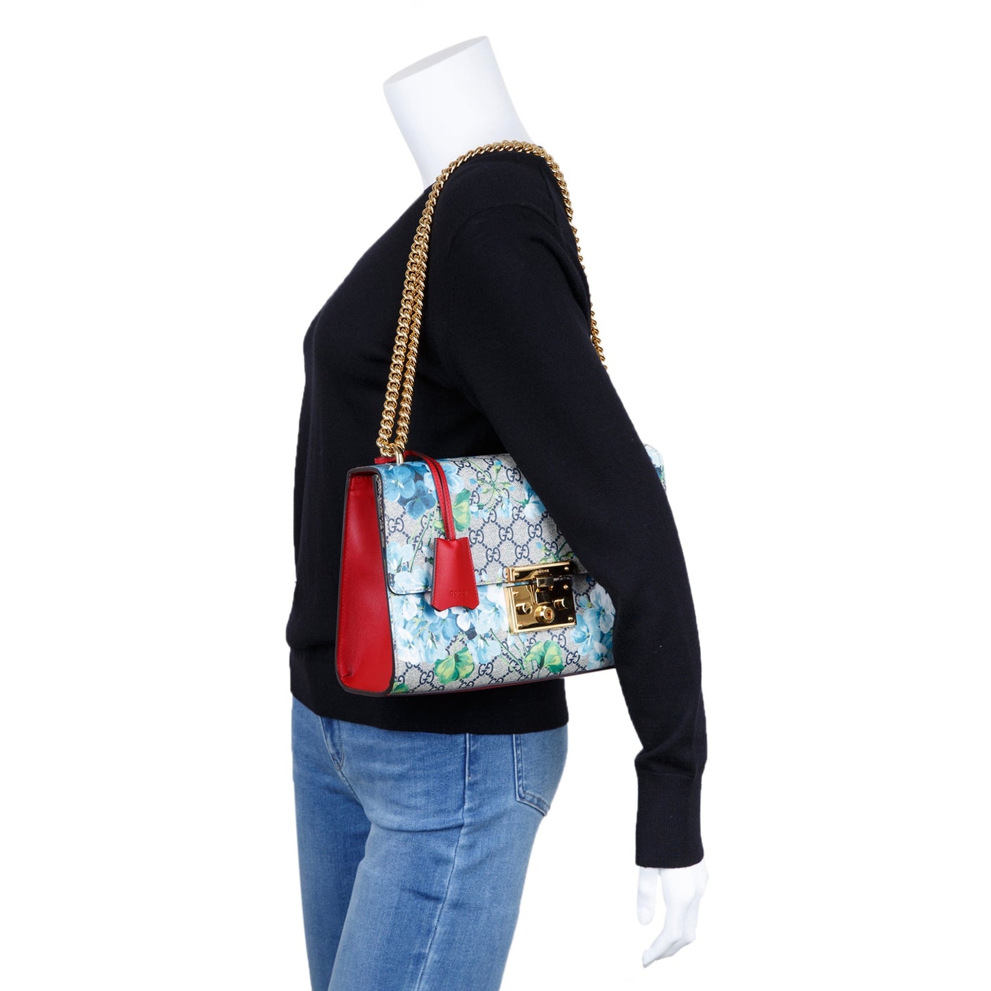 Gucci Medium GG Supreme Blooms Padlock Shoulder Bag