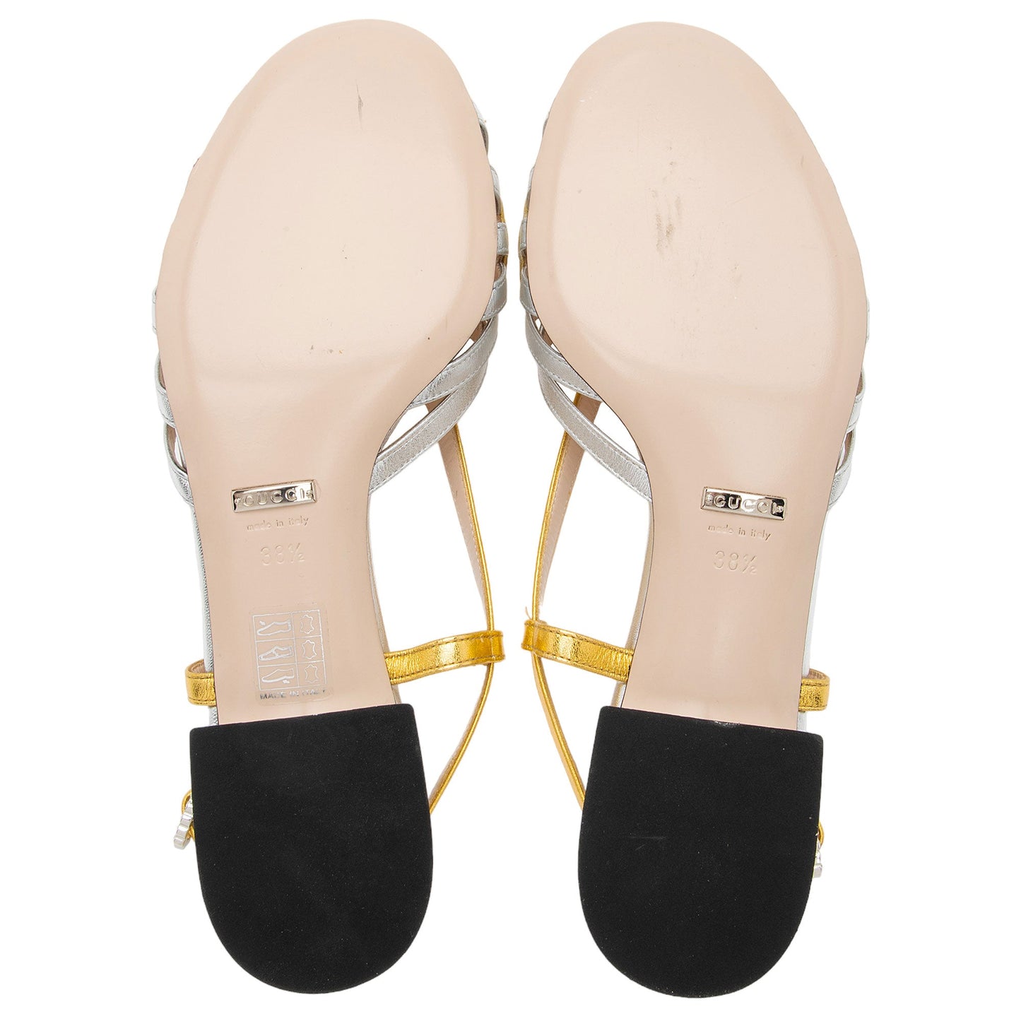 Gucci Metallic Leather Crystal Zephyra Bow Slingback Sandals - Size 8.5 / 38.5 (SHF-W0YUIU)