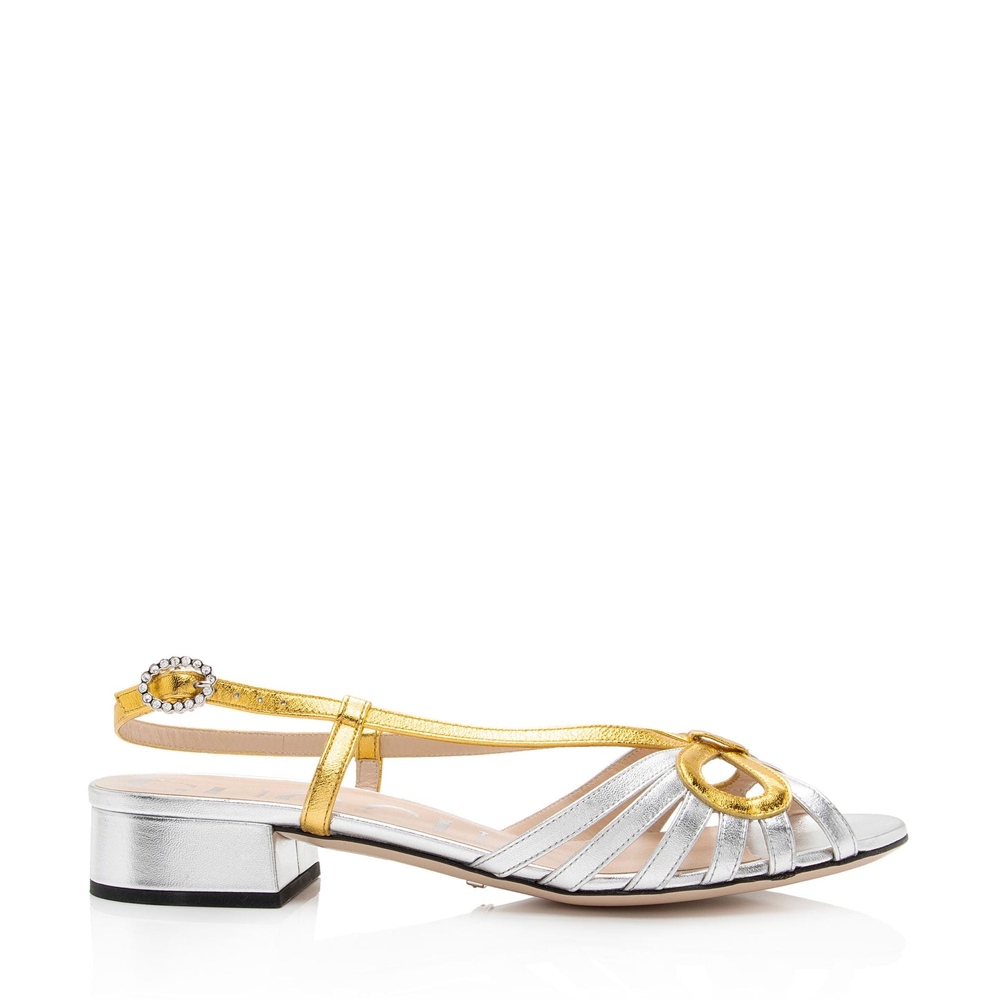 Gucci Metallic Leather Crystal Zephyra Bow Slingback Sandals - Size 8.5 / 38.5 (SHF-W0YUIU)