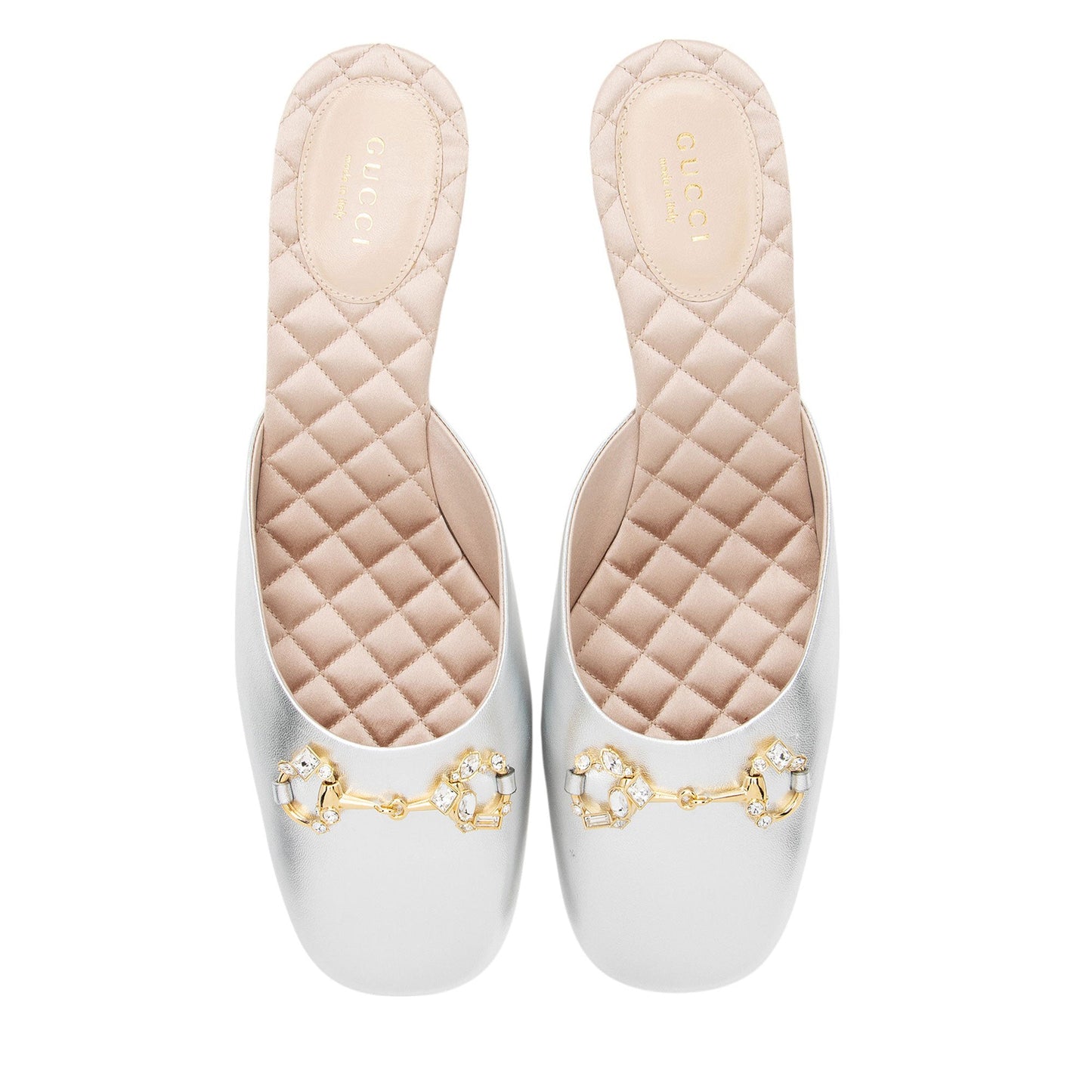 Gucci Metallic Leather Crystal Horsebit Mules - Size 9.5 / 39.5