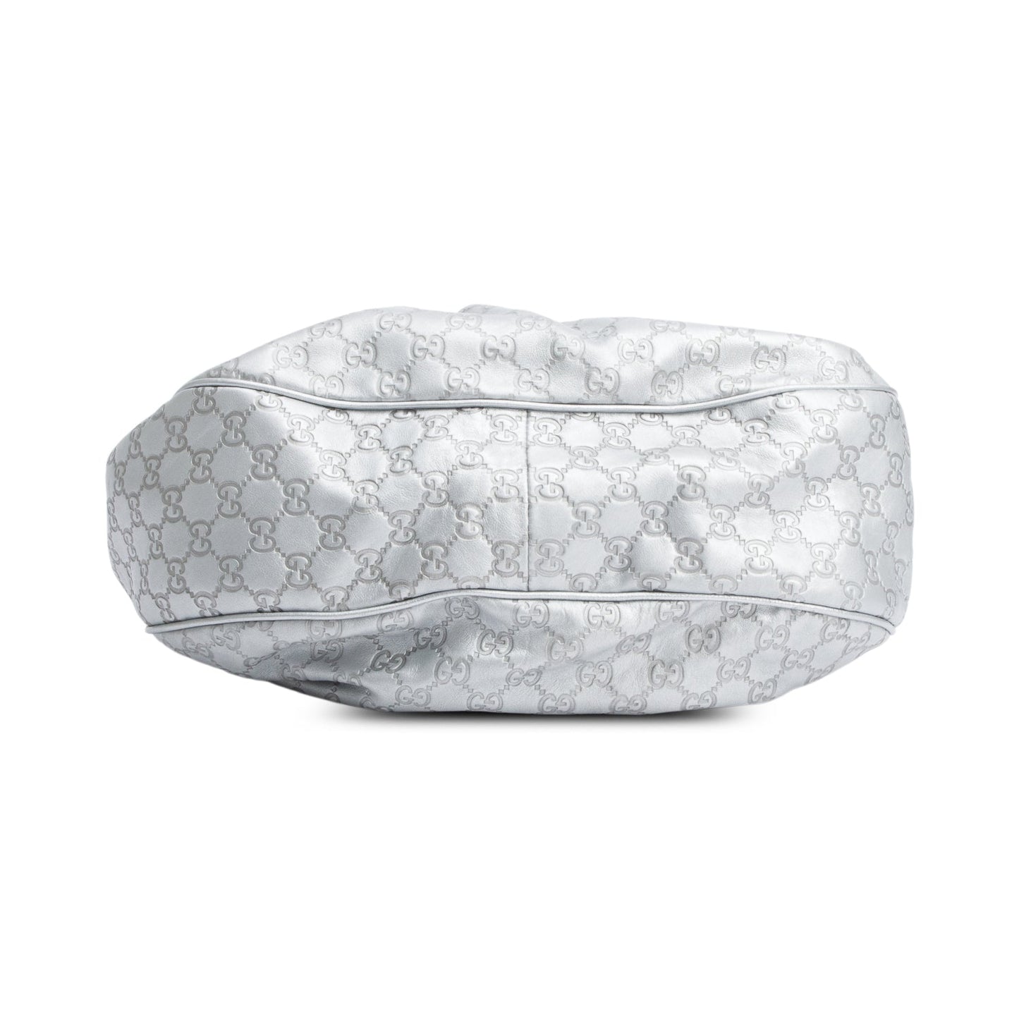 Gucci Metallic Silver GG Signature Leather Medium Sukey Hobo