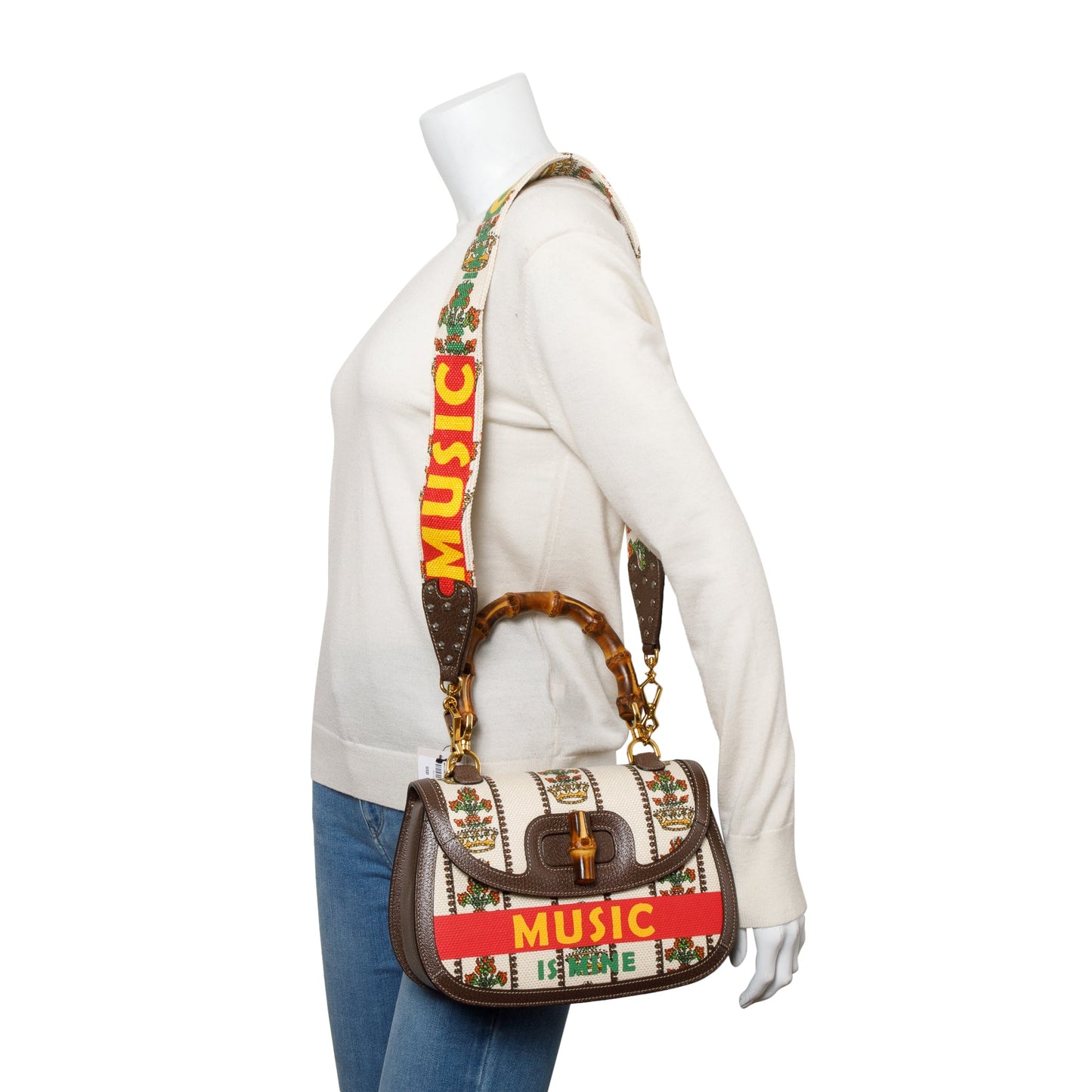 Gucci Multicolor 100 Music Canvas Bamboo 1947 Medium Top Handle Bag