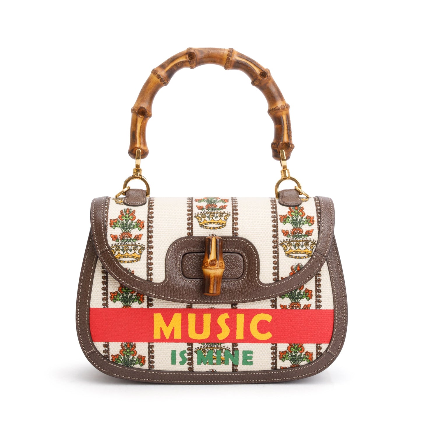 Gucci Multicolor 100 Music Canvas Bamboo 1947 Medium Top Handle Bag