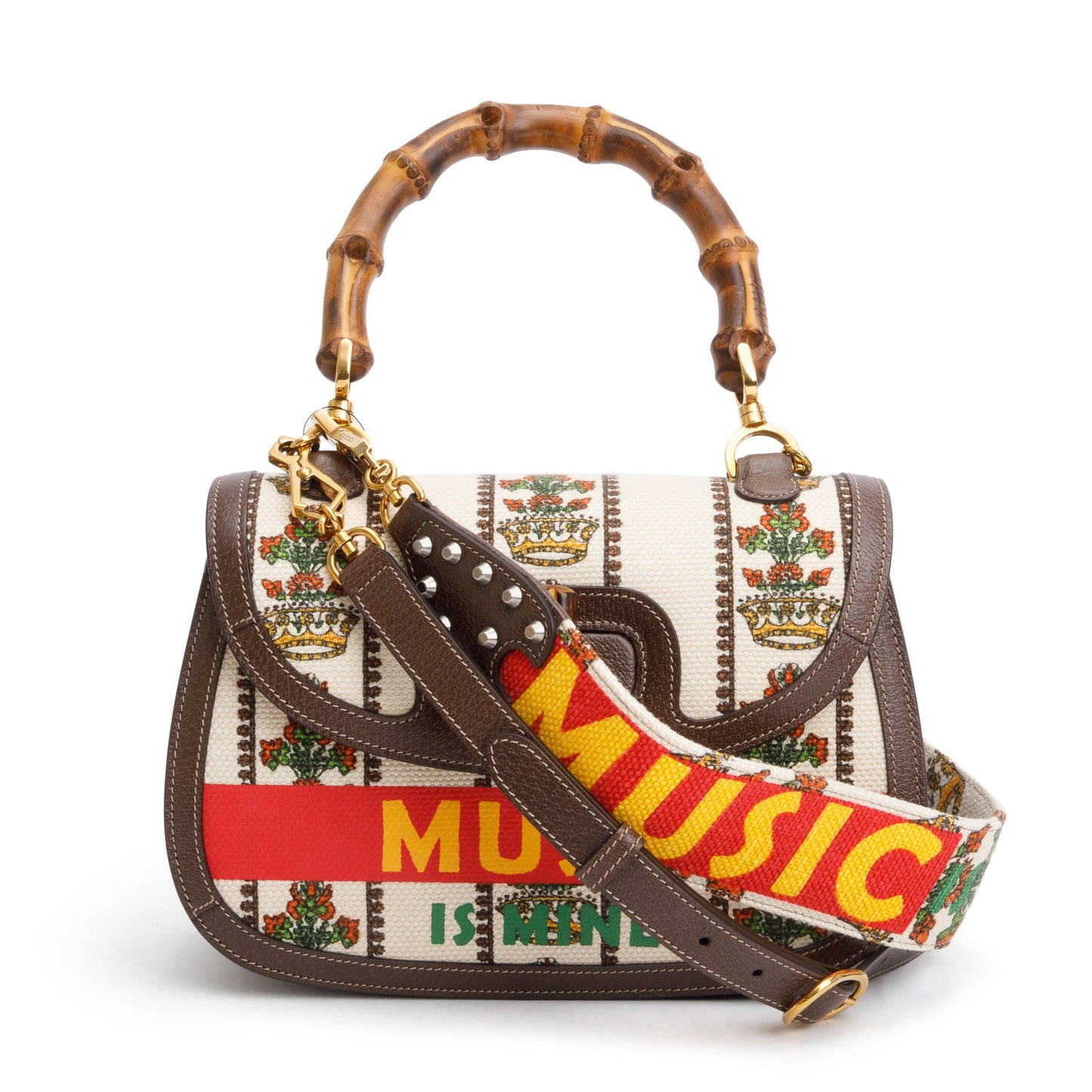 Gucci Multicolor 100 Music Canvas Bamboo 1947 Medium Top Handle Bag