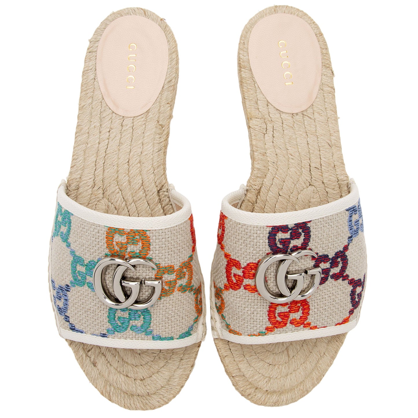 Gucci Multicolor GG Canvas Raffia Espadrille Slides - Size 8 / 38 (SHF-3nkmwj)
