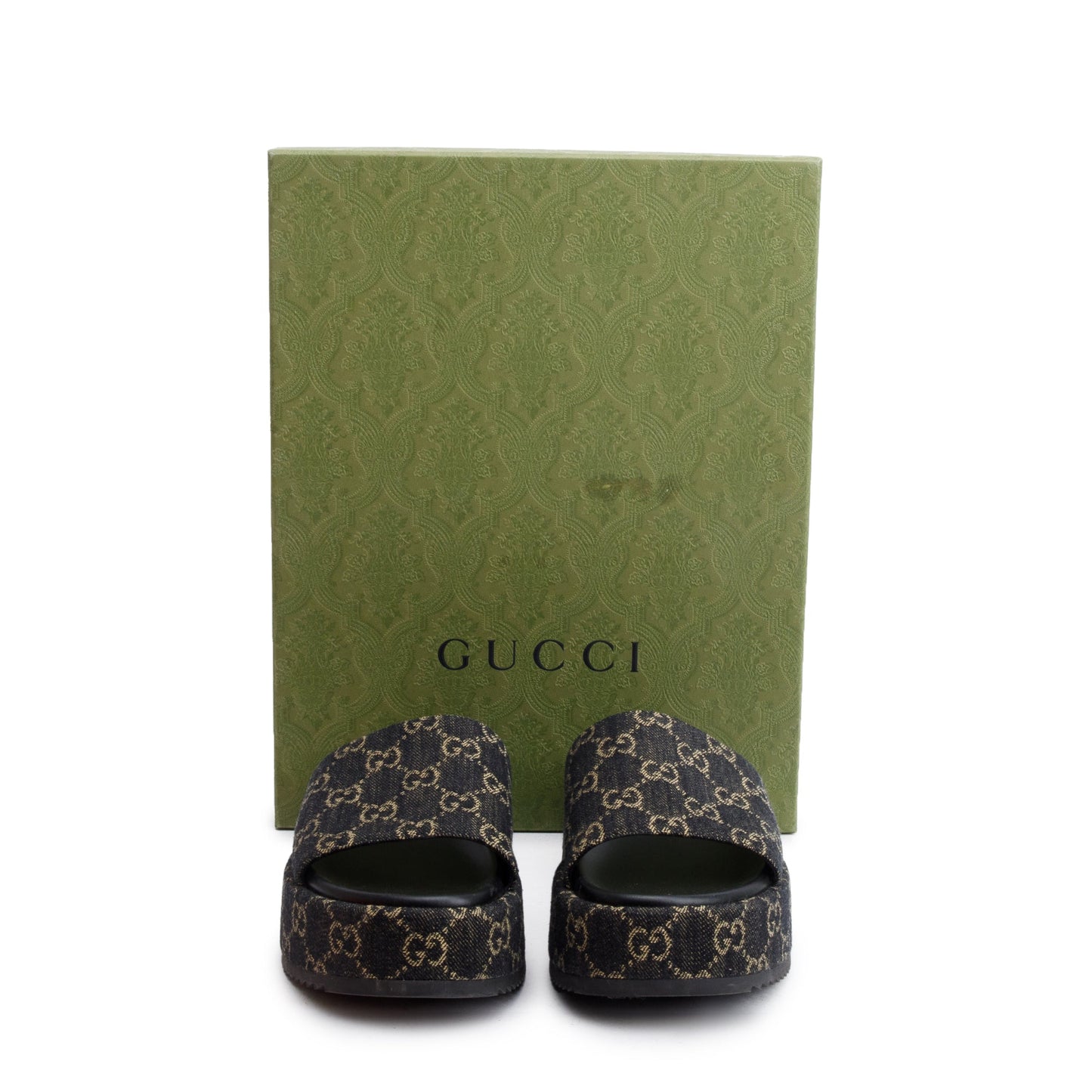 Gucci Navy GG Denim Patform Slide Sandal, Size 39.5