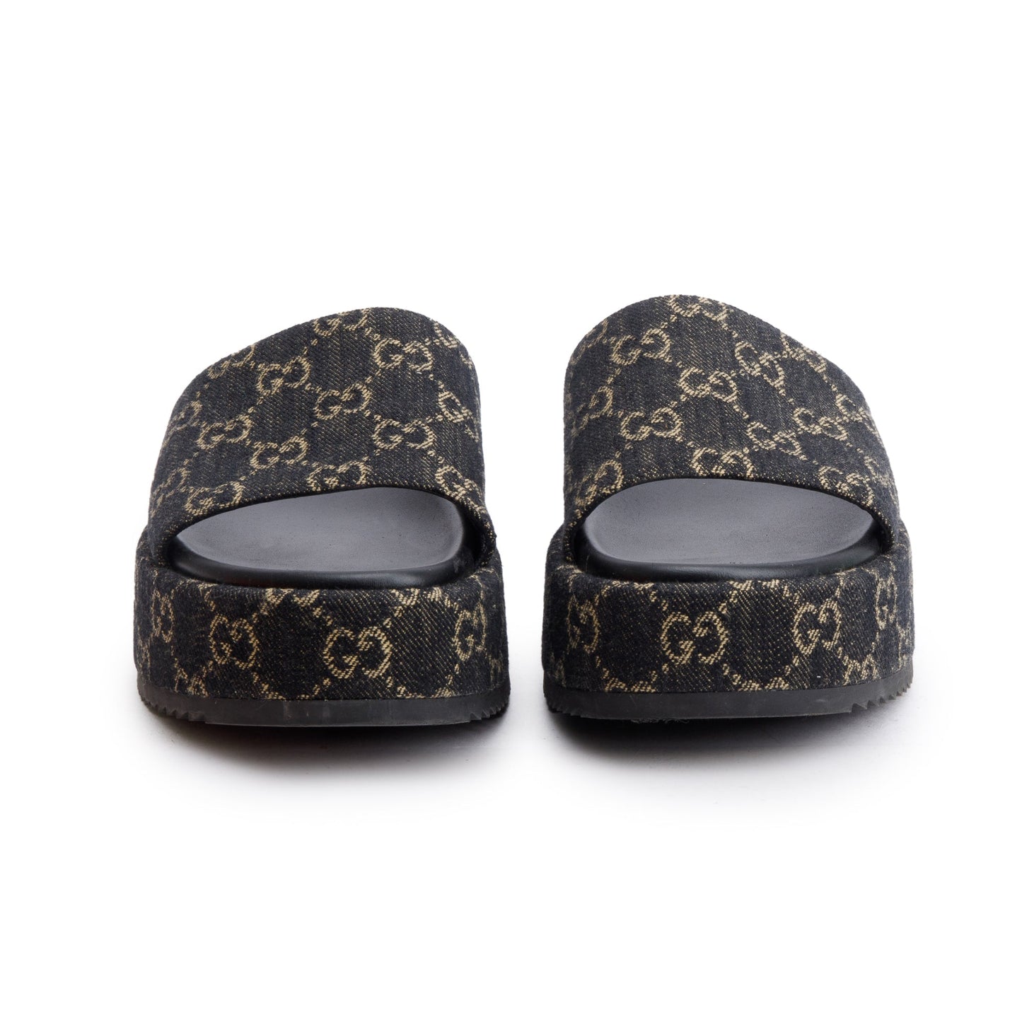 Gucci Navy GG Denim Patform Slide Sandal, Size 39.5
