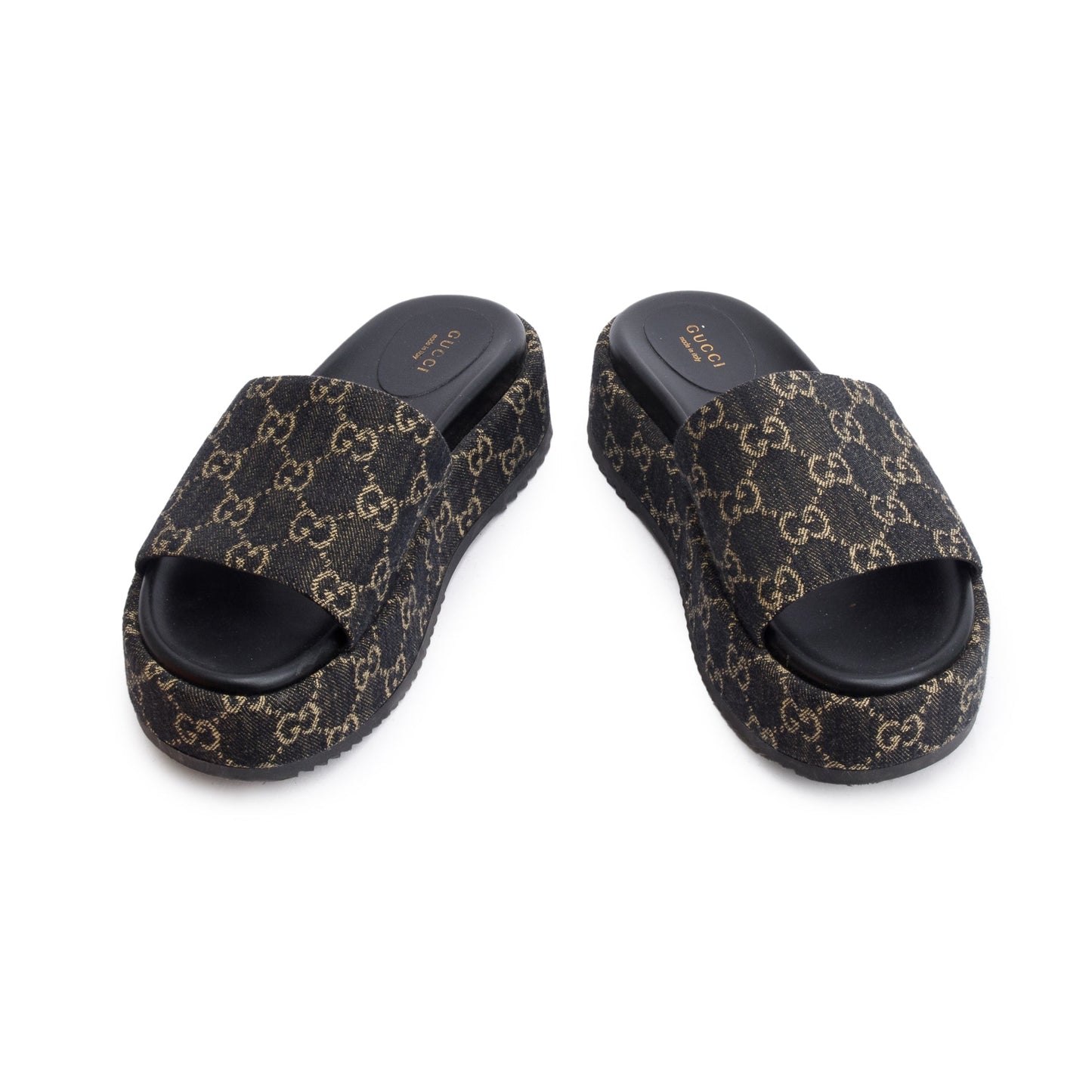 Gucci Navy GG Denim Patform Slide Sandal, Size 39.5