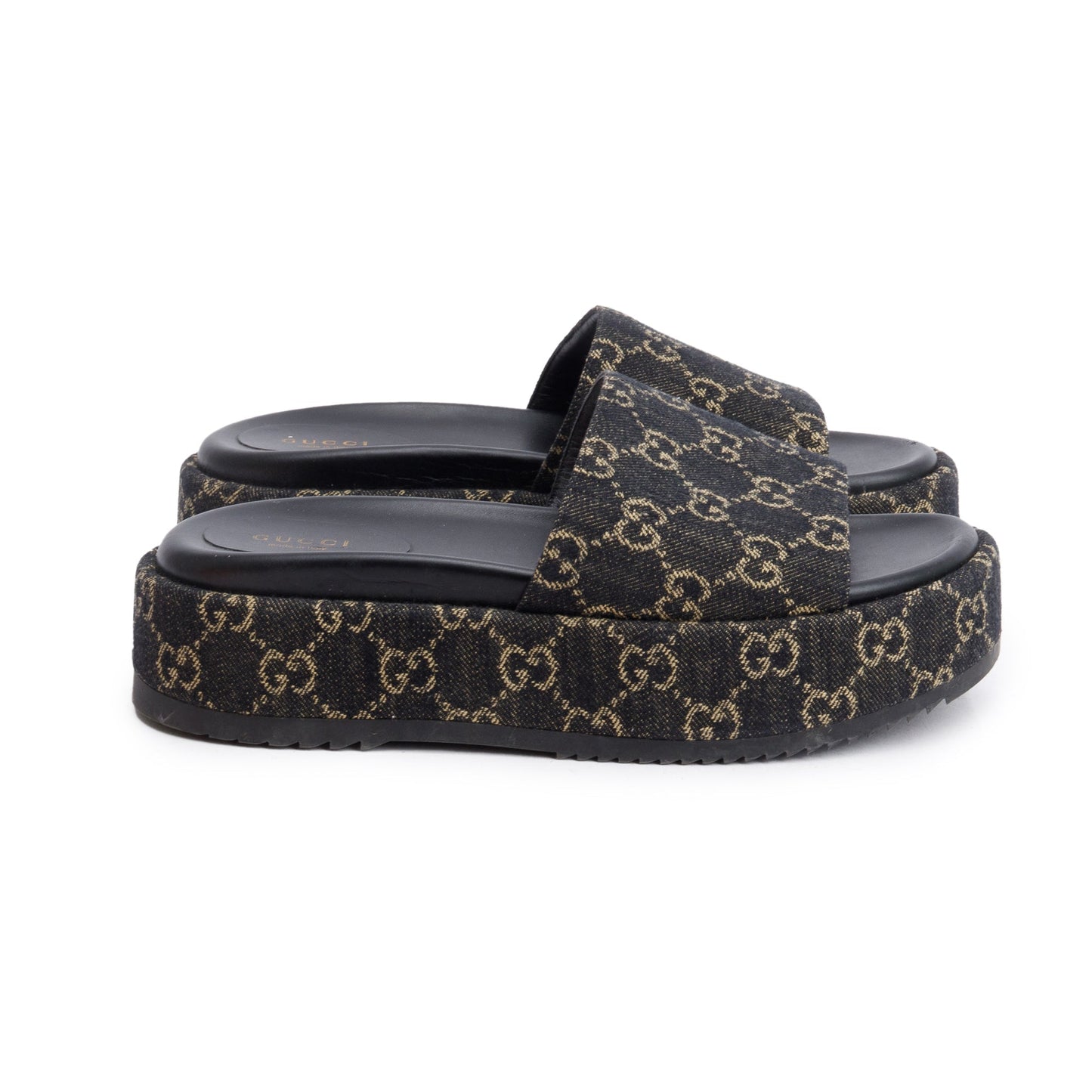 Gucci Navy GG Denim Patform Slide Sandal, Size 39.5