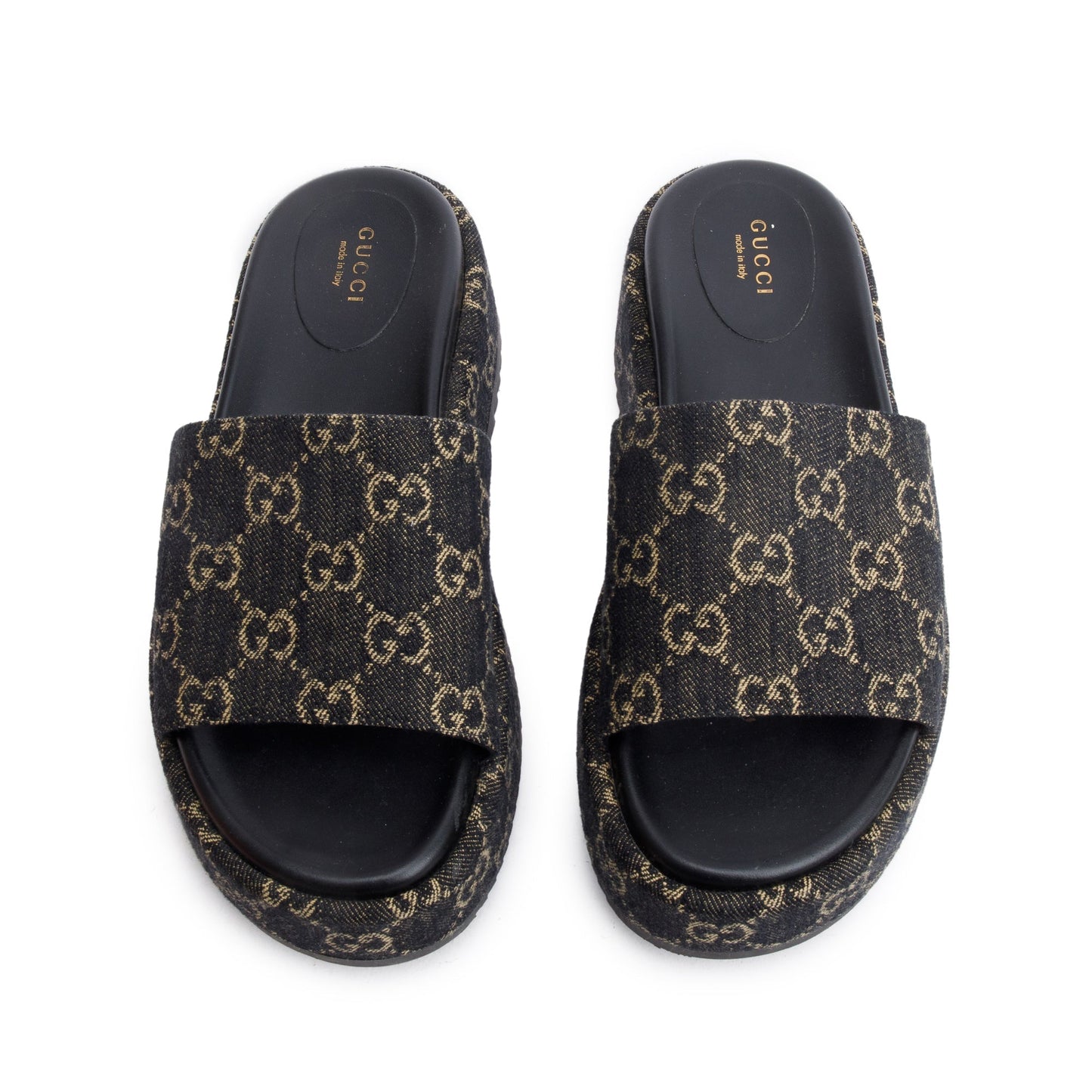 Gucci Navy GG Denim Patform Slide Sandal, Size 39.5