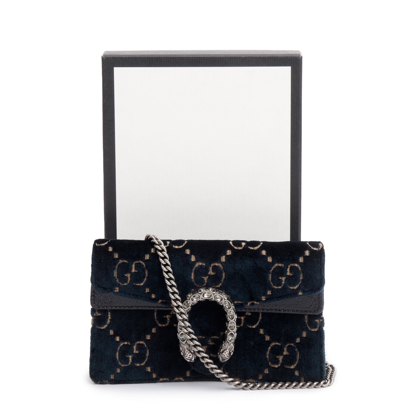 Gucci Navy GG Embossed Velvet Dionysus Super Mini Bag